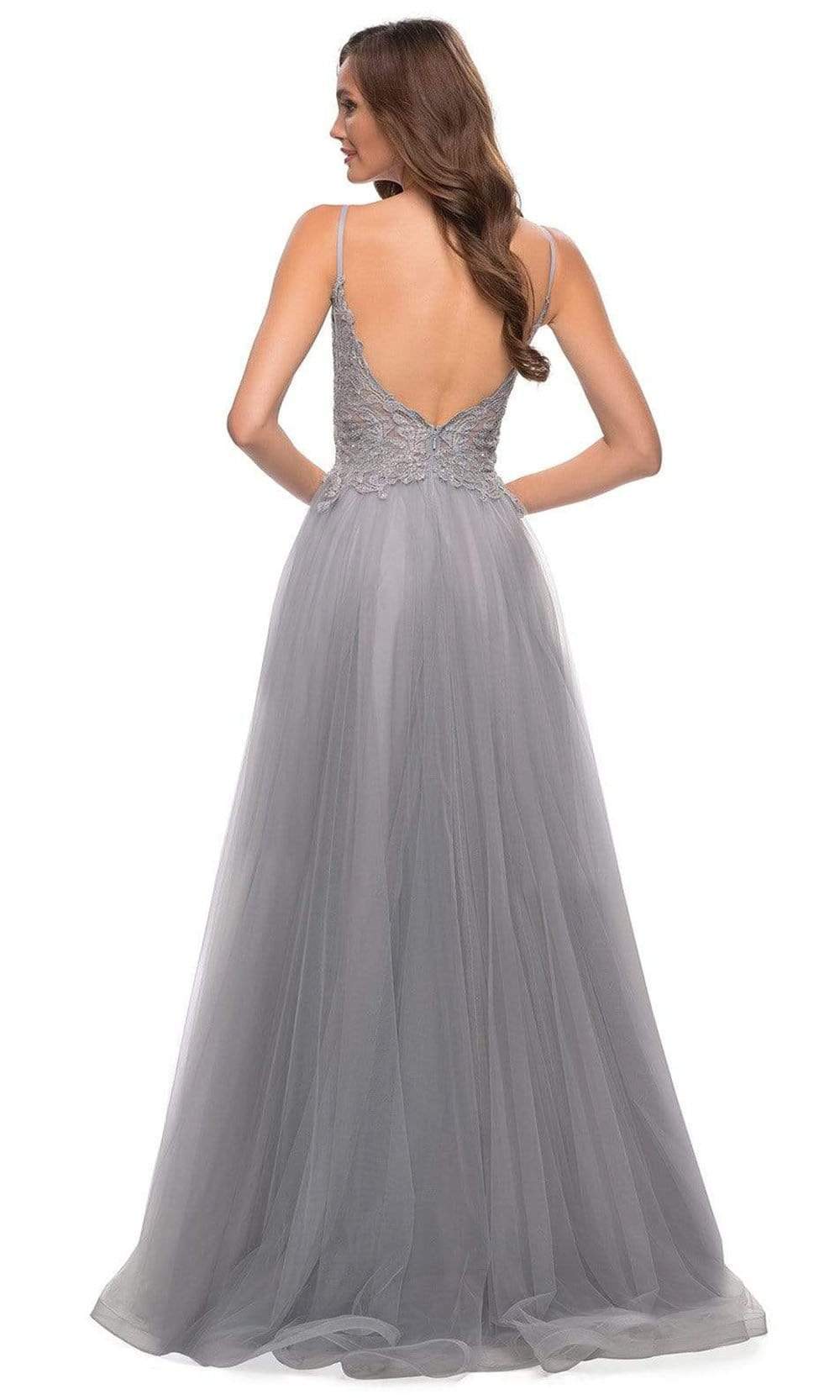 La Femme - 29686 Sparkly Illusion Bodice High Slit A-Line Gown Prom Dresses