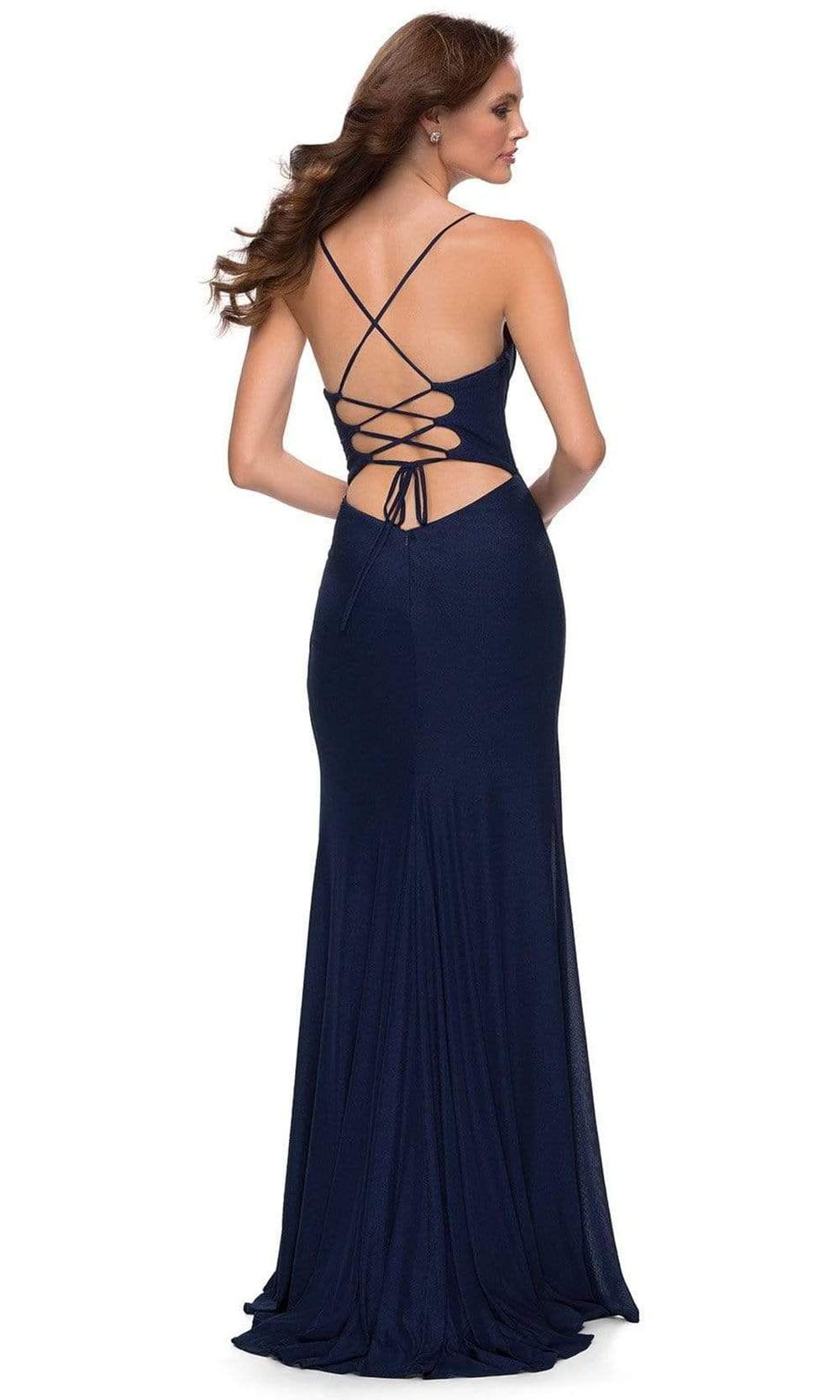 La Femme - 29736 Ruched V Neck Dress With Slit Special Occasion Dress