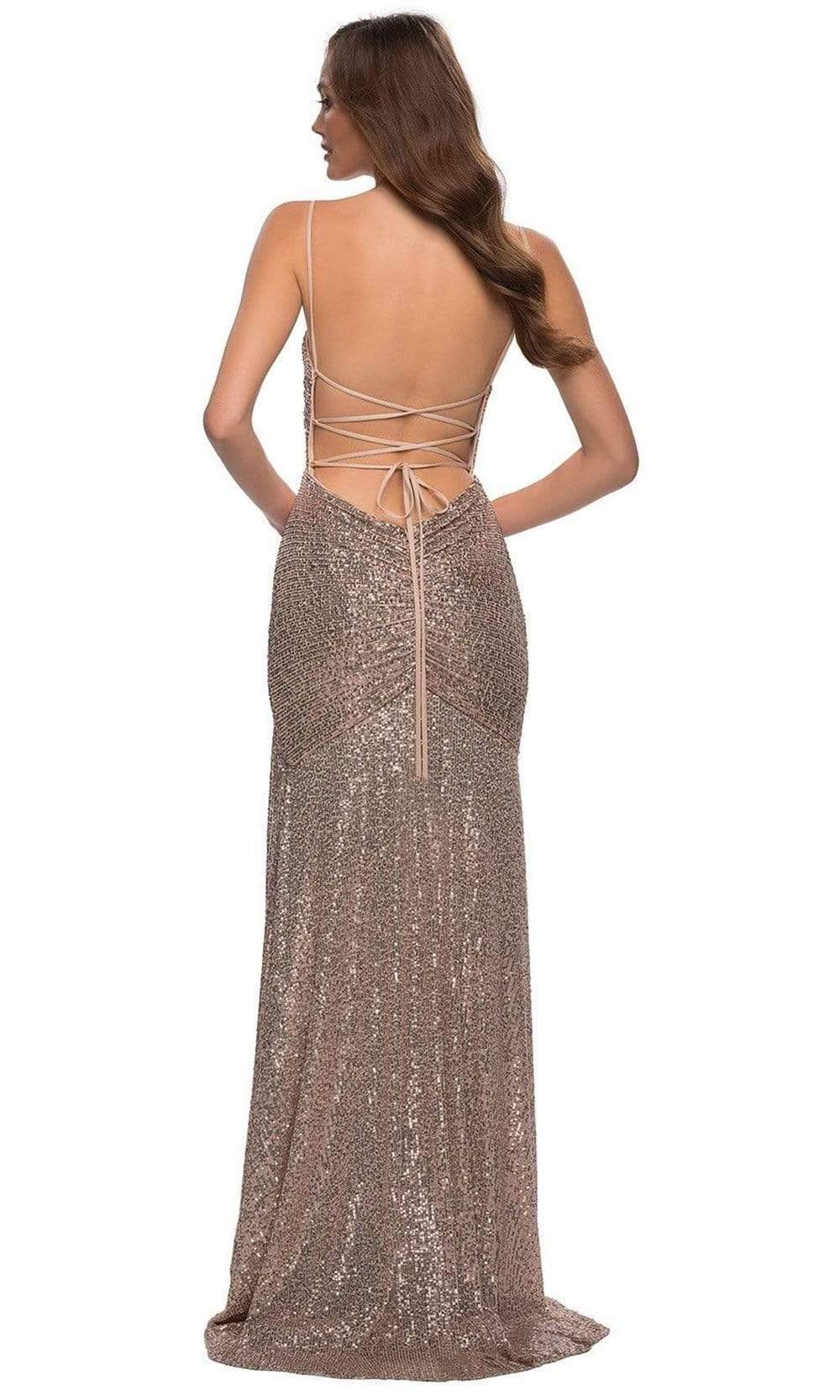 La Femme - 29741 Ruche-Ornate Sequined High Slit Dress Evening Dresses