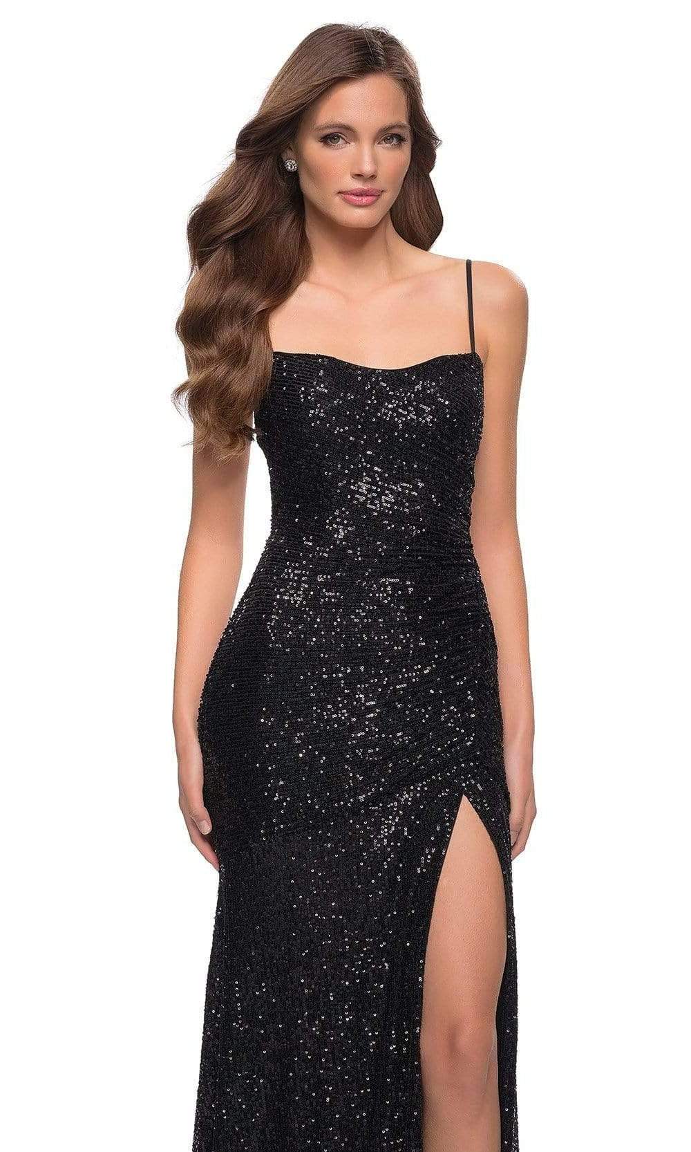 La Femme - 29741 Ruche-Ornate Sequined High Slit Dress Evening Dresses