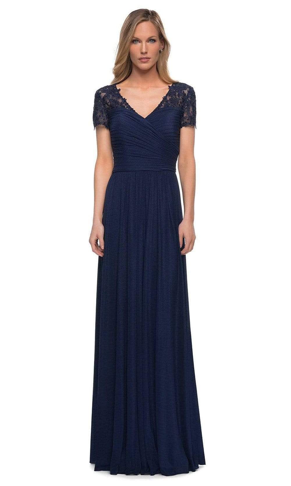 La Femme - 29772 V-Neck Ruched Evening Dress Mother of the Bride Dresses 2 / Navy