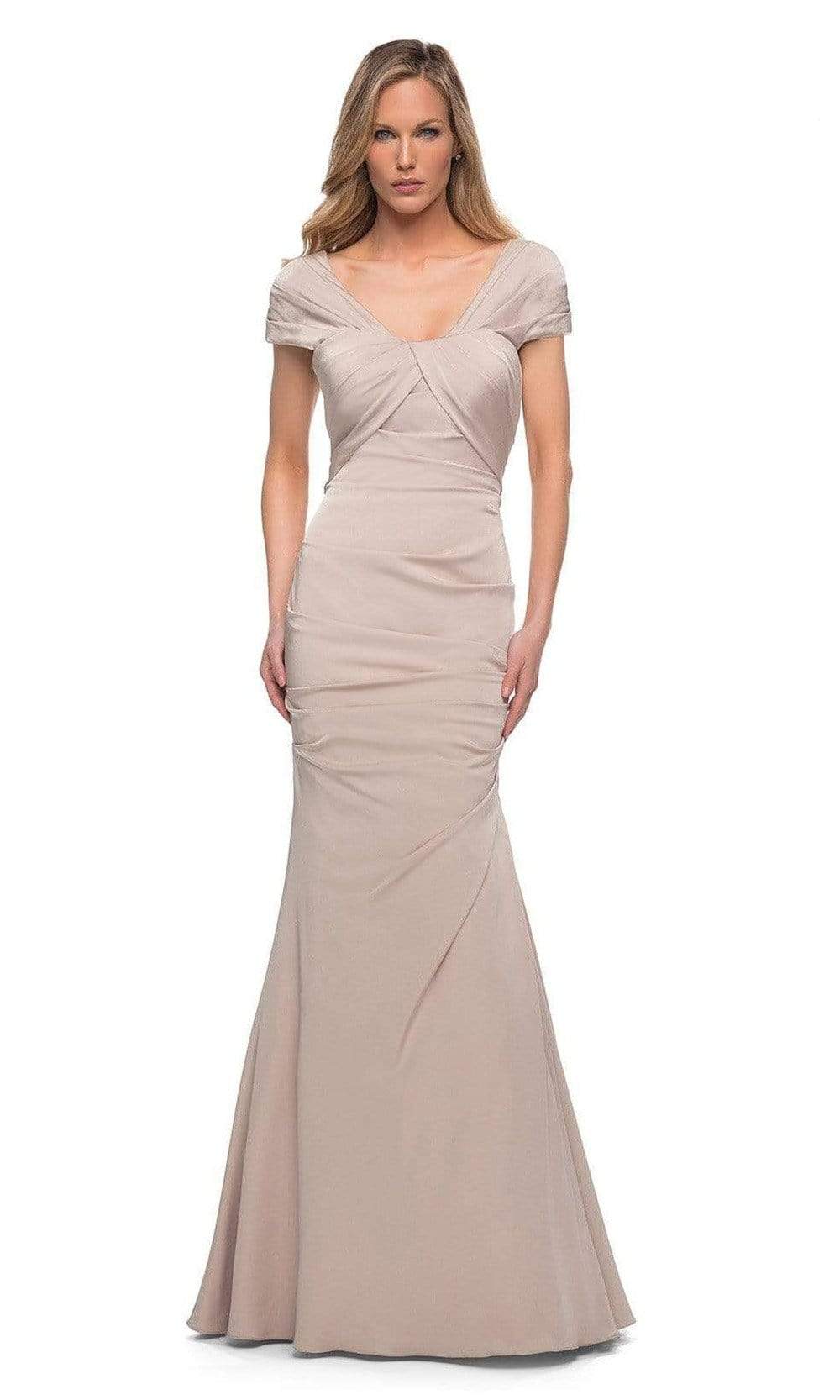 La Femme - 29805 Modified V-Neck Trumpet Evening Dress Mother of the Bride Dresses 2 / Nude