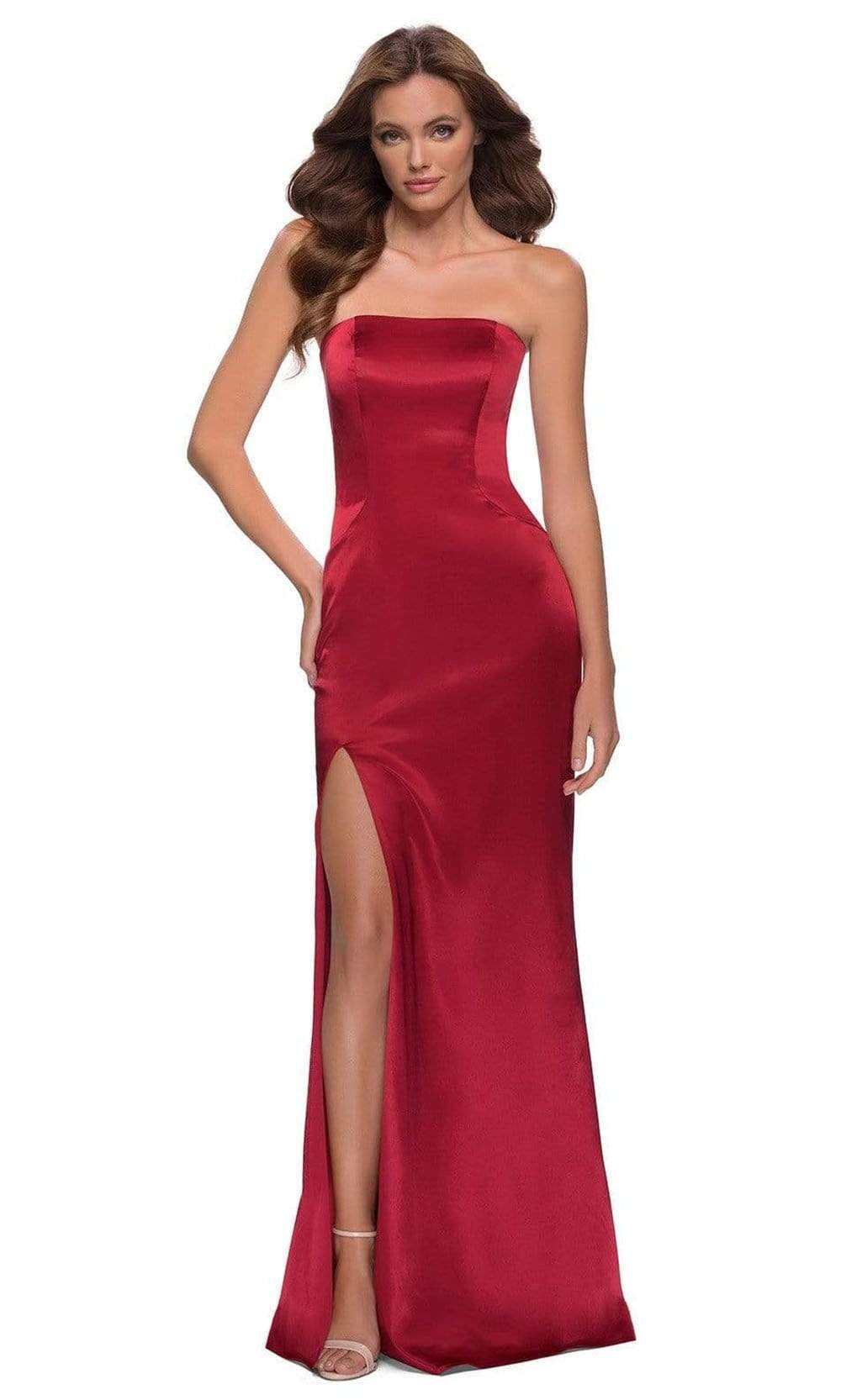 La Femme - 29807 Strapless Fitted Stretch Satin Long Dress Special Occasion Dress 00 / Red