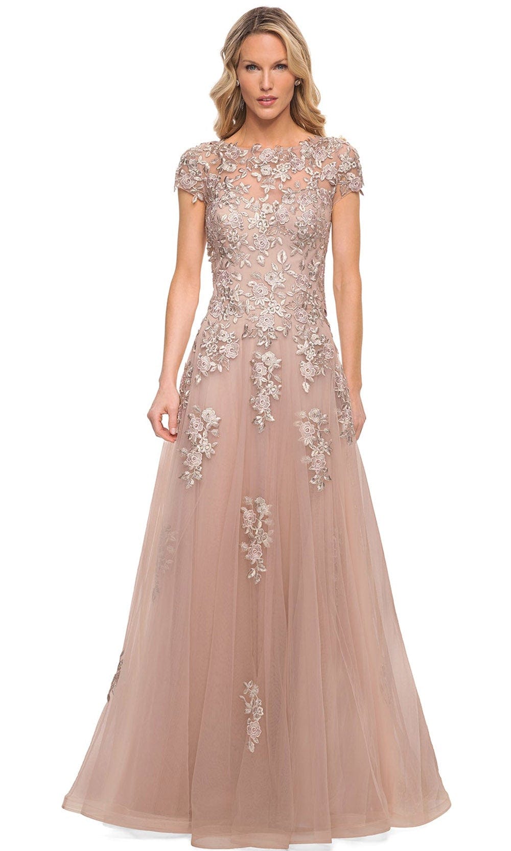 La Femme 29829 - Embellished Bateau Neck A-Line Dress Special Occasion Dress 4 / Blush