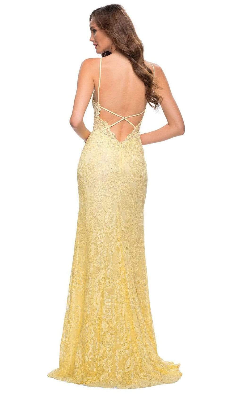 La Femme - 29842 Plunging Jeweled Lace High Slit Dress Prom Dresses