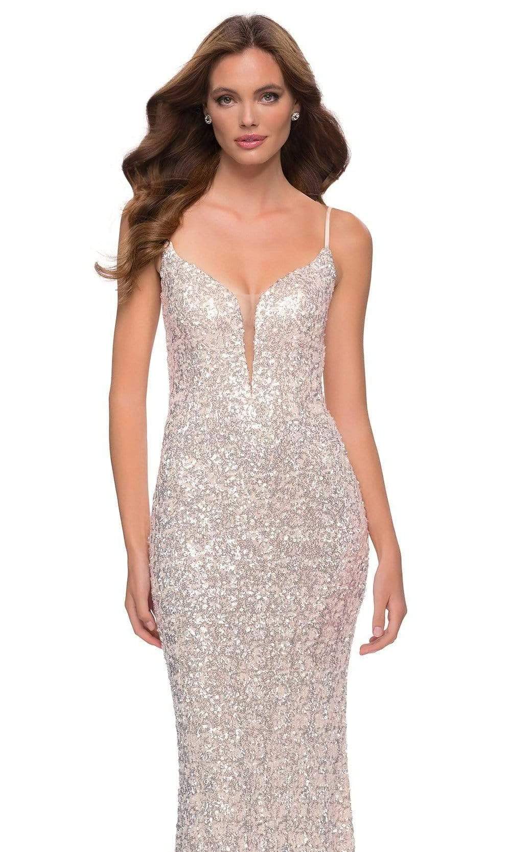 La Femme - 29872 Spaghetti Strap Sequin-Ornate Sheath Dress Evening Dresses