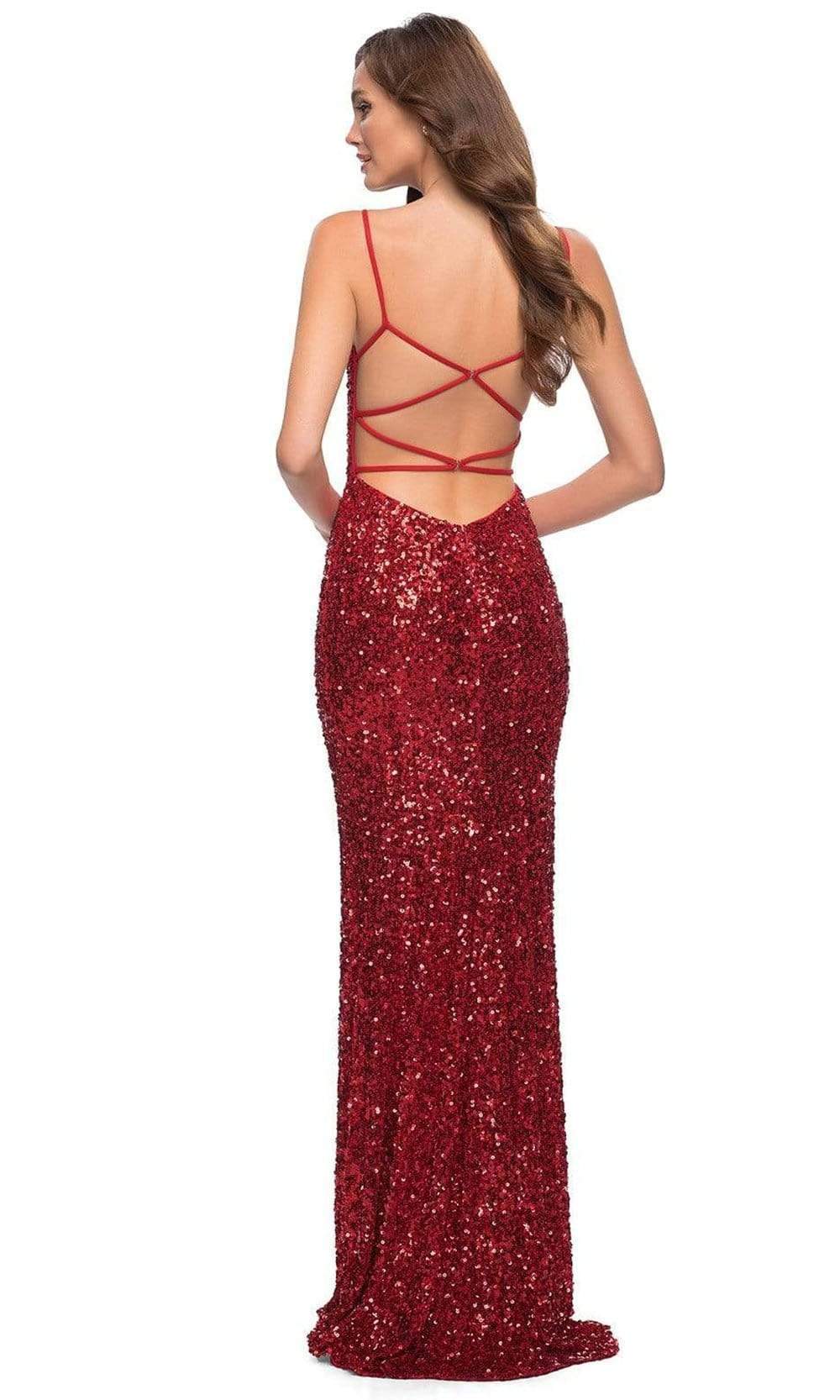 La Femme - 29872 Spaghetti Strap Sequin-Ornate Sheath Dress Evening Dresses