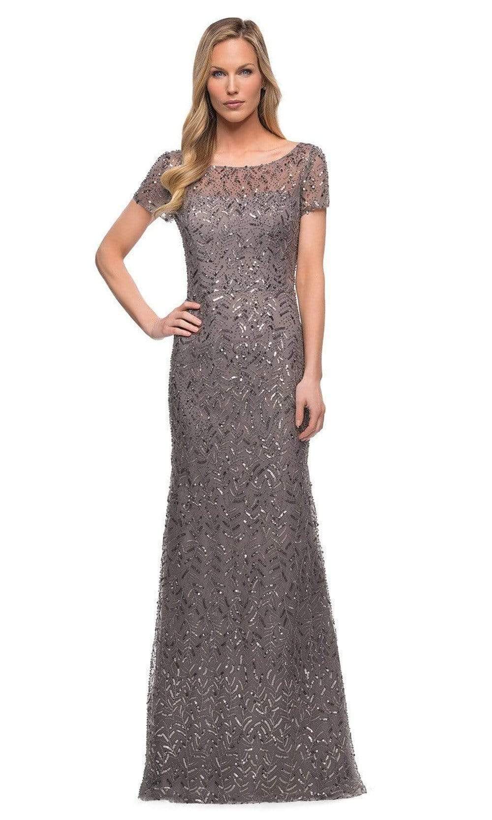 La Femme - 29910 Sequined Formal Long Dress Mother of the Bride Dresses 2 / Silver