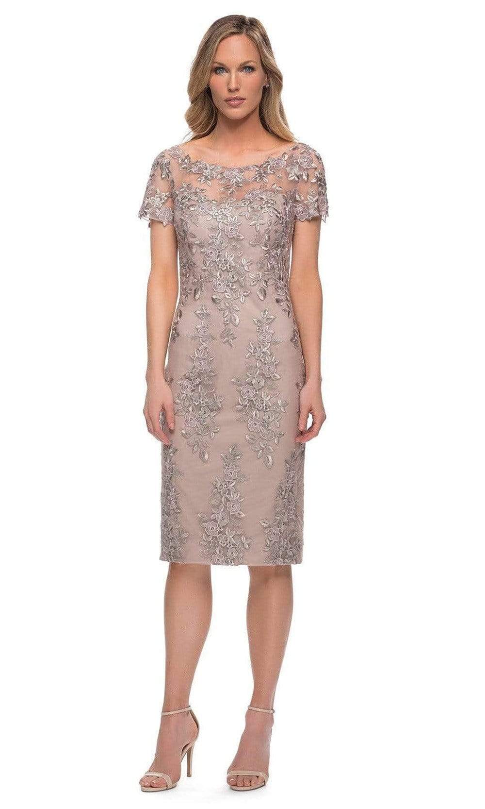 La Femme - 29930 Illusion Jewel Floral Midi Dress Mother of the Bride Dresses 2 / Nude