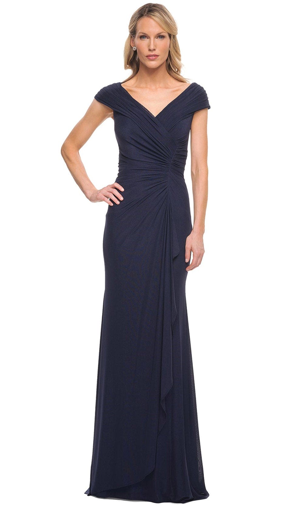 La Femme 29996 - V Neckline Ruching Column Gown Special Occasion Dress