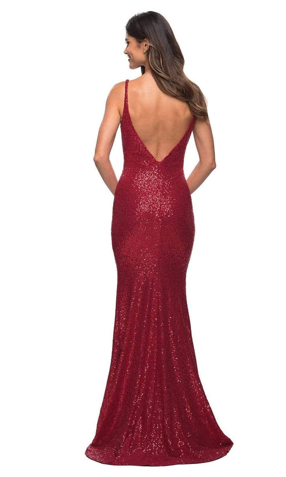La Femme - 30187 Low Back Sequin Gown In Red