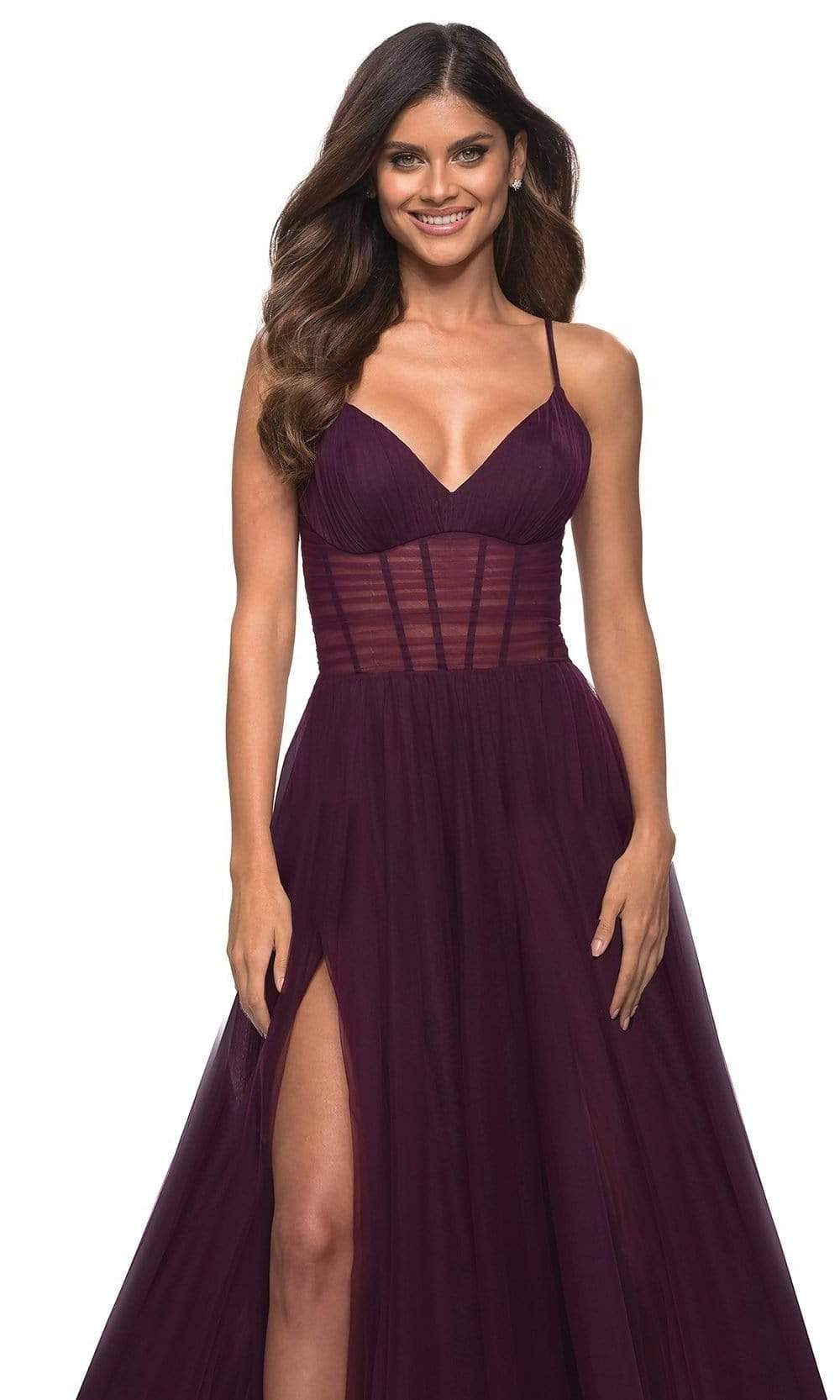 La Femme - 30334 Sheer Ruche-Ornate A-Line Gown Special Occasion Dress