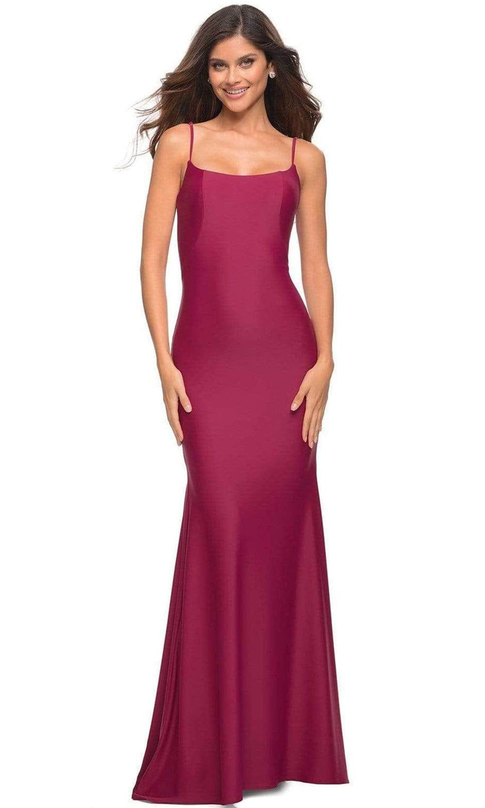 La Femme - 30458 Low Back Mermaid Gown Prom Dresses 00 / Berry