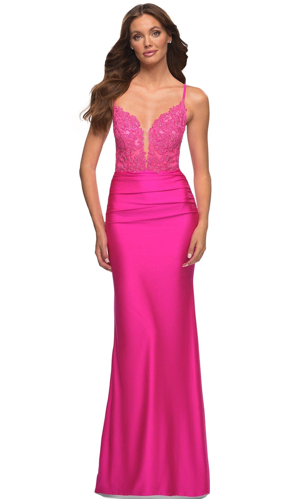 la femme neon pink dress Bright Neon Long Prom Dress by La Femme Hot Pink / 00