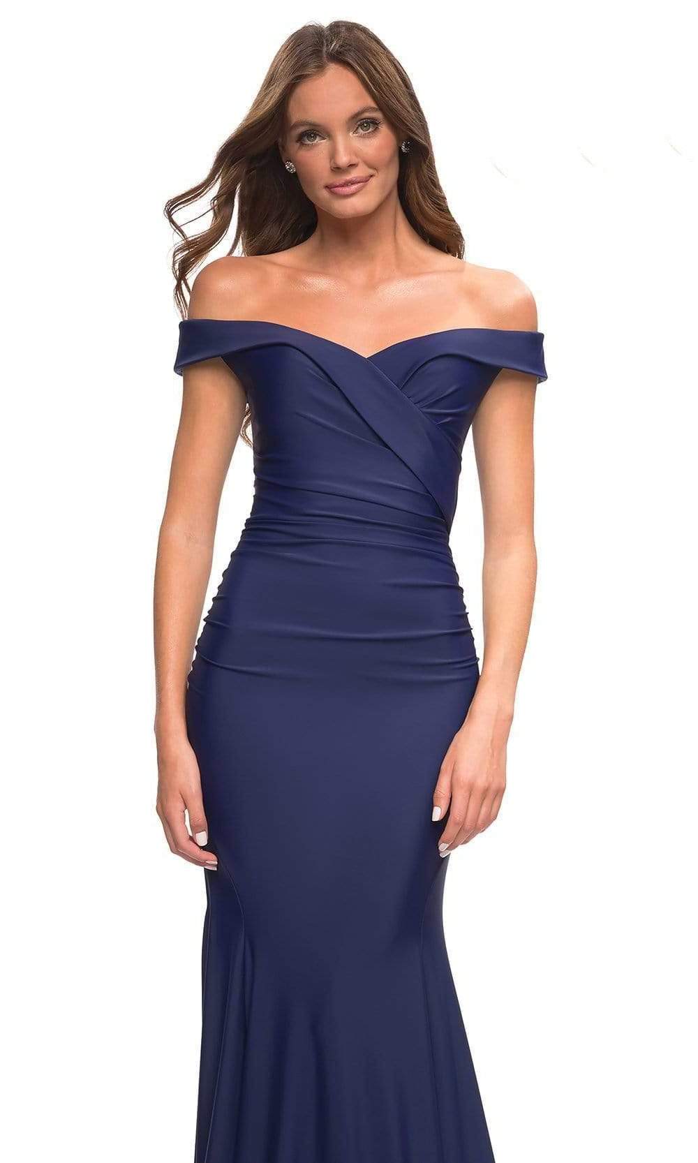 La Femme - 30736 Ruched V-Neck Mermaid Gown Special Occasion Dress