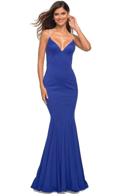 La Femme - 30785 V-Neck Jersey Long Dress Prom Dresses 00 / Royal Blue