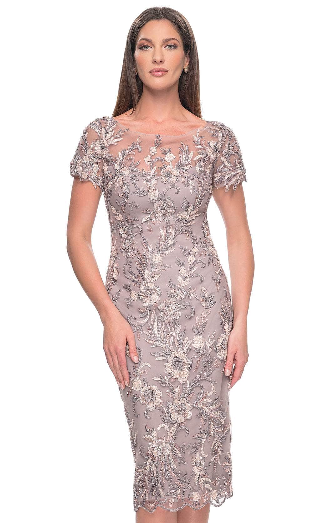 La Femme 31775 - Short Sleeve Floral Lace Applique Knee-Length Dress Mother of the Bride Dresses