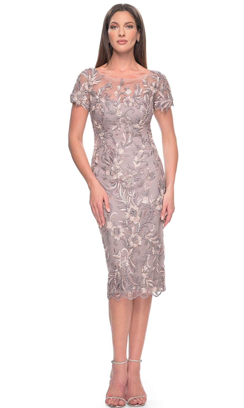 La Femme 31775 - Short Sleeve Floral Lace Applique Knee-Length Dress Mother of the Bride Dresses