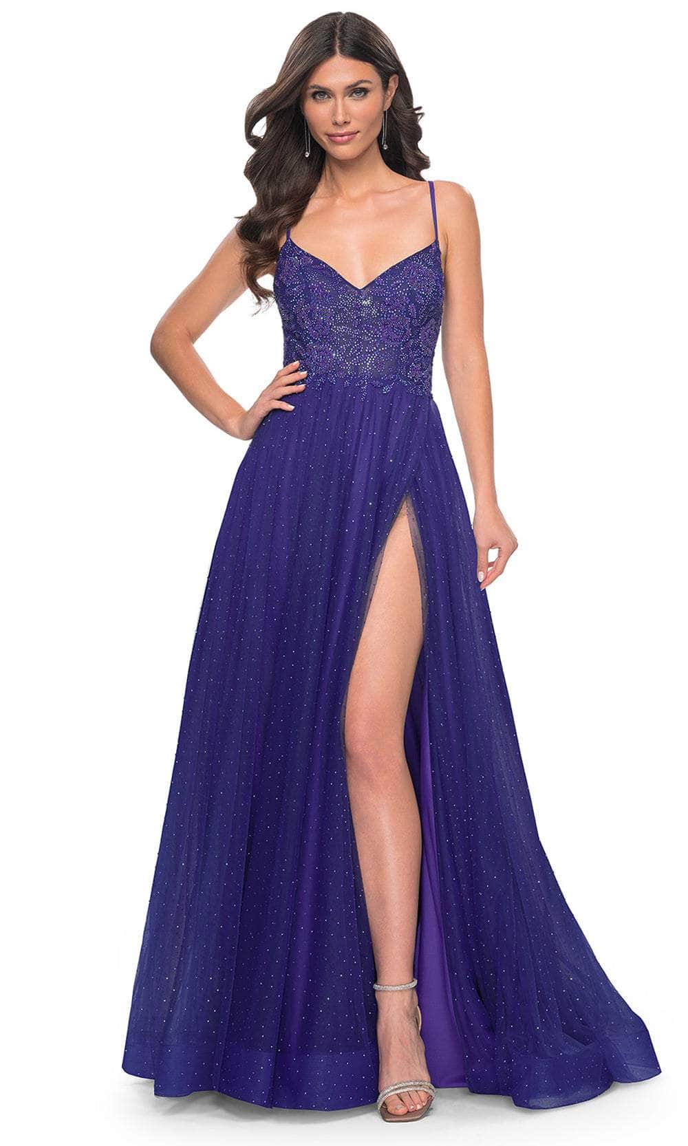 La Femme 32020 | Beaded Illusion Prom Dress | Formal Dress Shops 4 / Indigo La Femme 32020 | Beaded Illusion Prom Dress | Formal Dress Shops 4 / Indigo