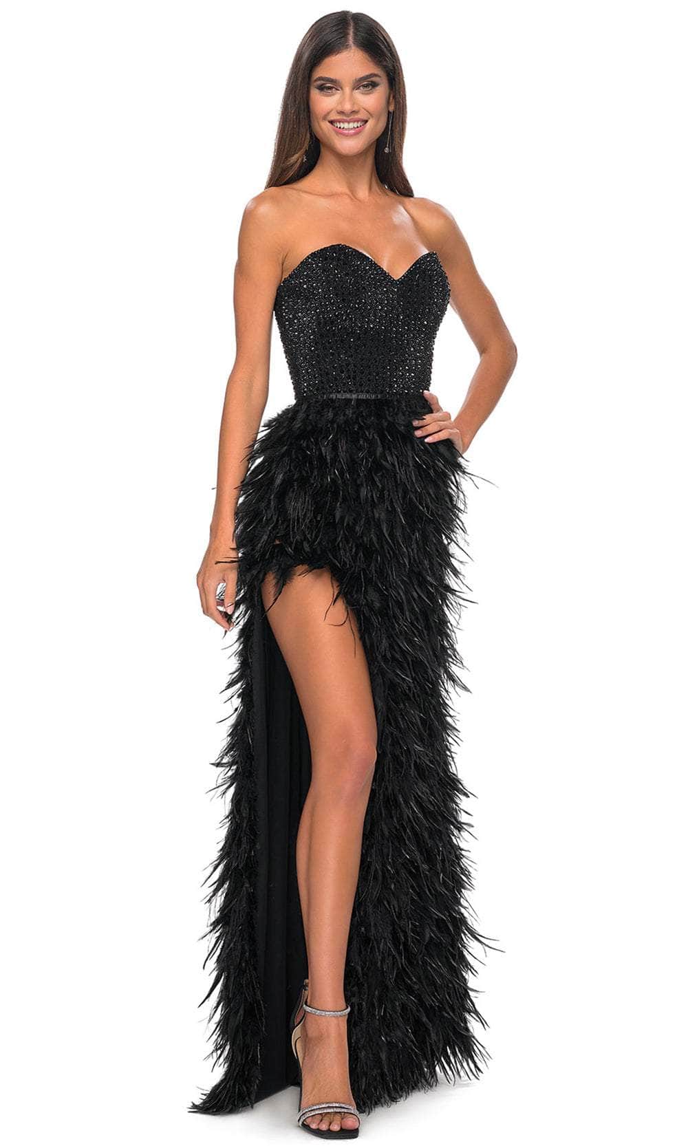 La Femme 32165 - Long Hot Stones/Feathers Sheath Dress
