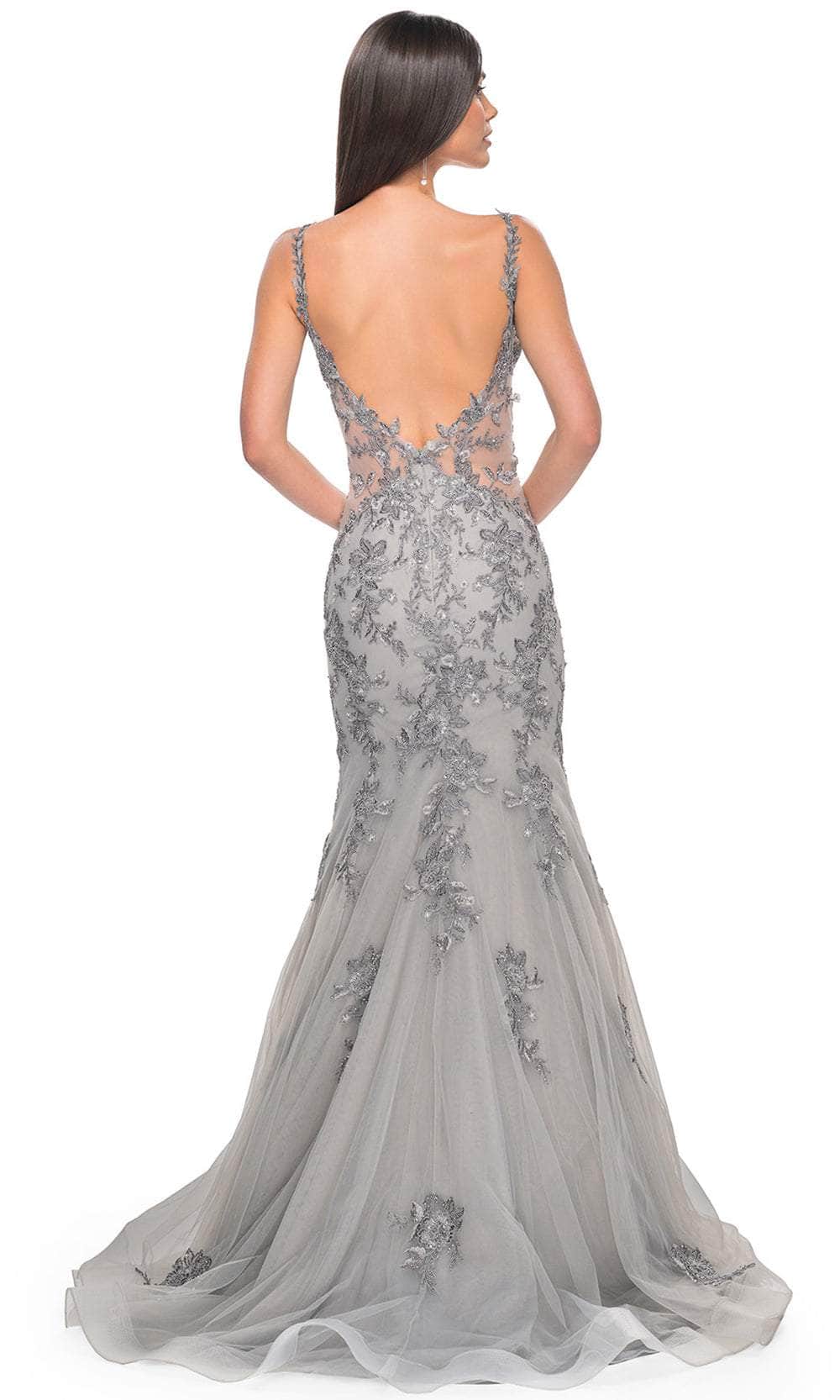La Femme 32295 - Deep V-Back Appliqued Prom Gown Evening Dresses