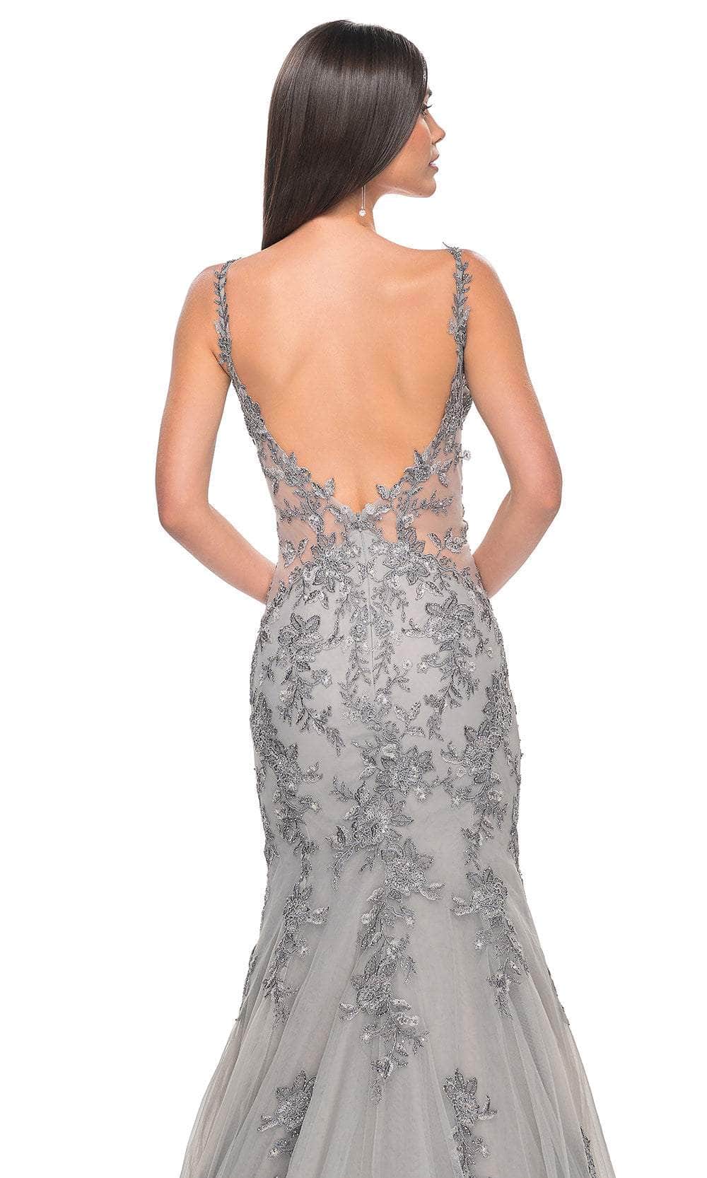 La Femme 32295 - Deep V-Back Appliqued Prom Gown Evening Dresses