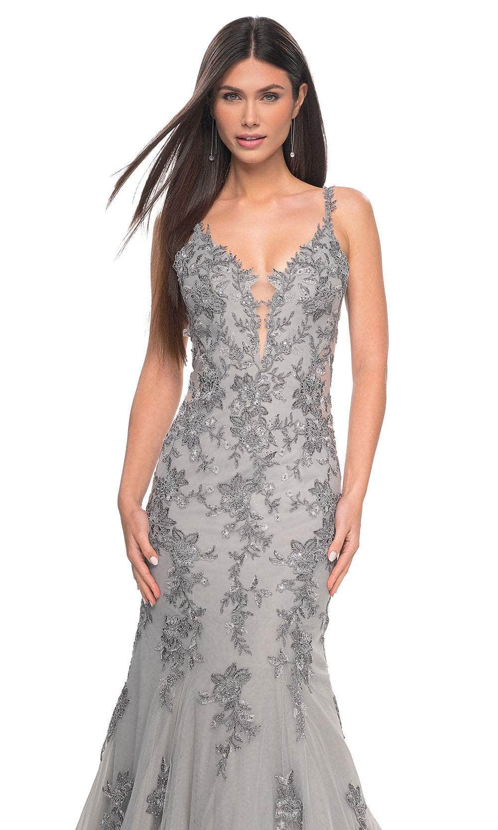La Femme 32295 - Deep V-Back Appliqued Prom Gown Evening Dresses