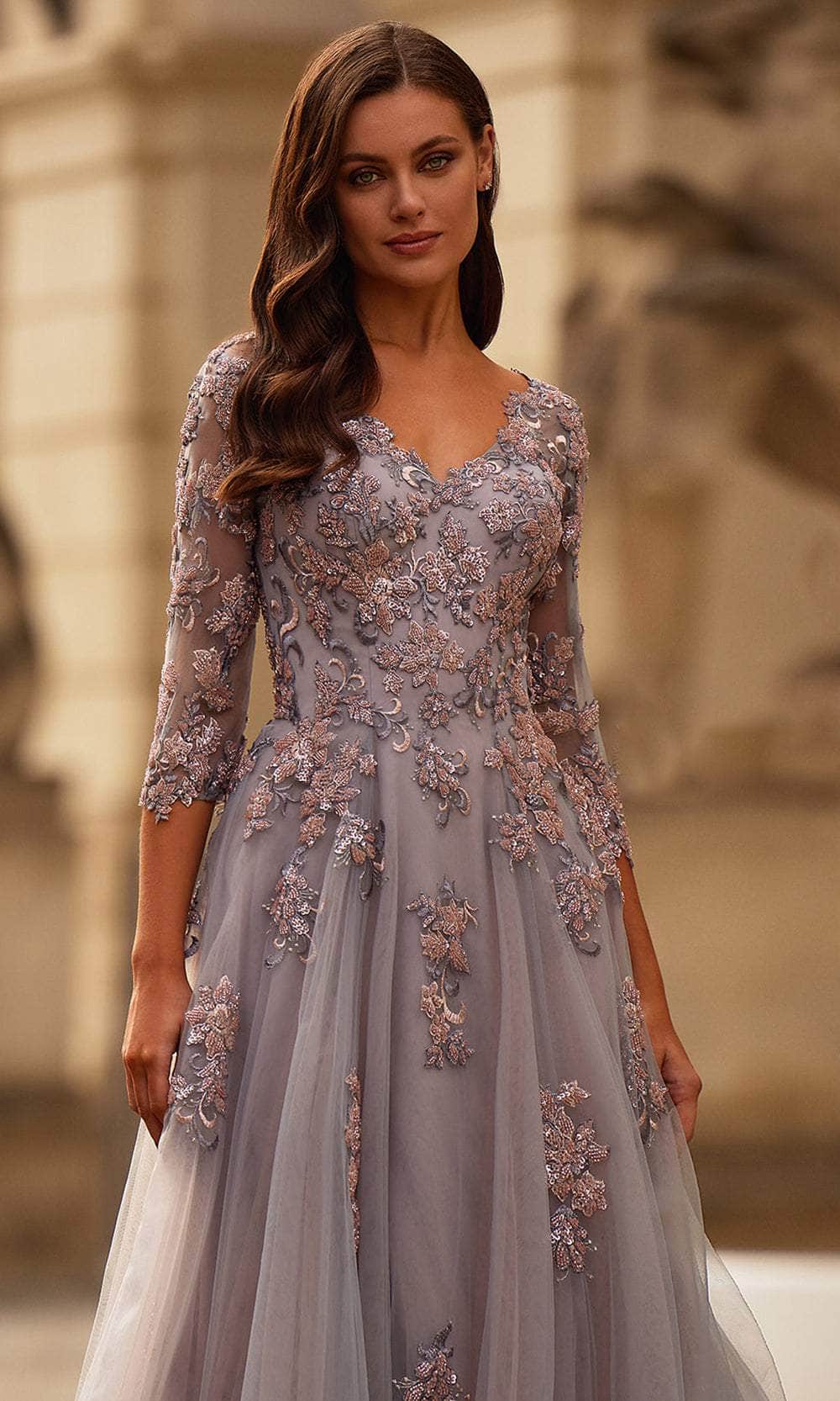 La Femme 32605 - Illusion Sleeve Evening Dress Mother of the Bride Dresses