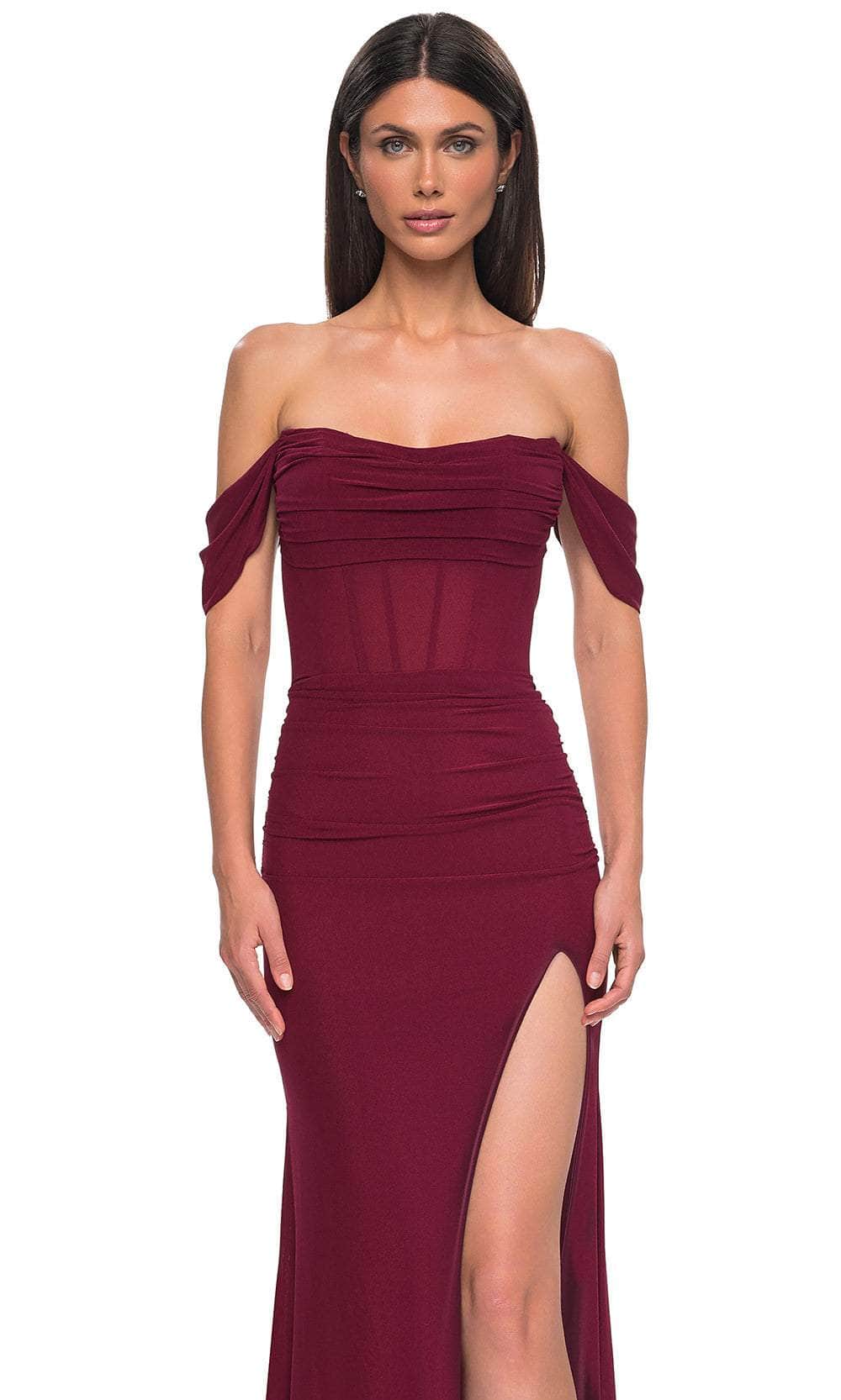 La Femme 32684 - Net Jersey  Draped Off Shoulder Prom Gown Prom Dresses