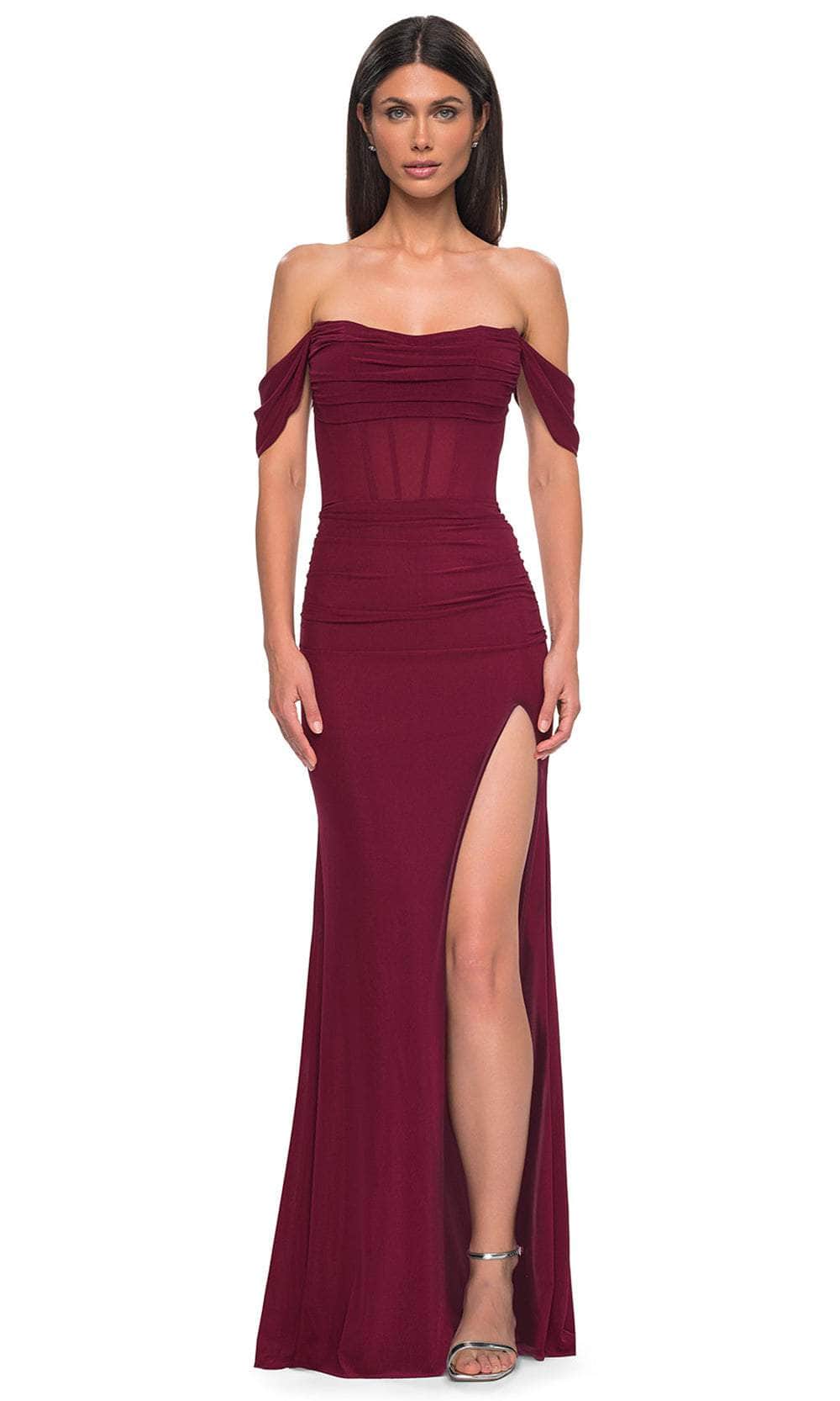 La Femme 32684 - Net Jersey  Draped Off Shoulder Prom Gown Prom Dresses