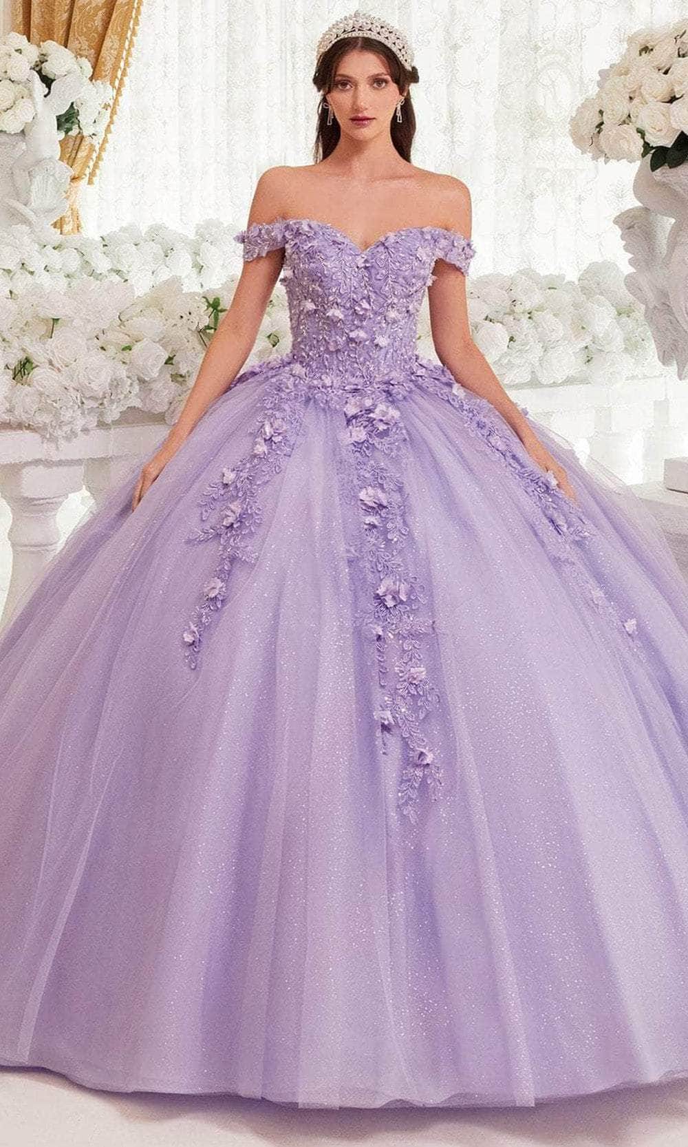 Ladivine 15717 - Long Tulle/Glitter Tulle Ballgown Dress - Sweetheart Notch, Embroidered Appliques, 3D Floral Appliques, Polyester, Lace Up Back, Ladivine 15717 - Long Tulle/Glitter Tulle Ballgown Dress - Sweetheart Notch, Embroidered Appliques, 3D Floral Appliques, Polyester, Lace Up Back,