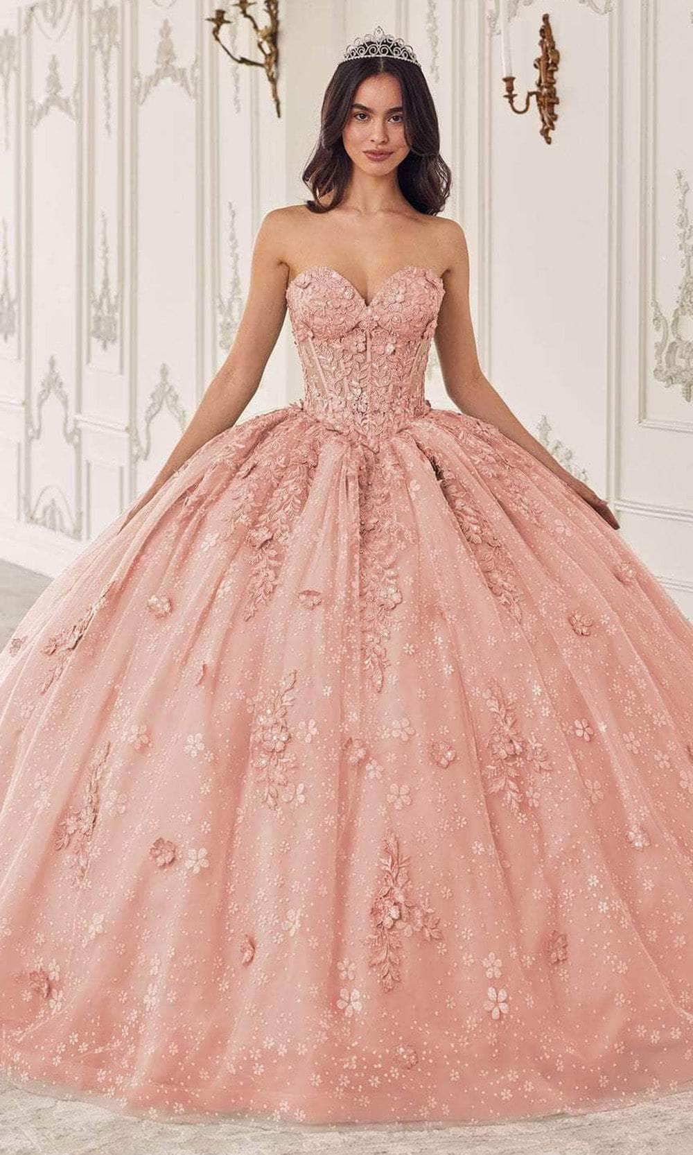 ladivine 15722 - applique sleeve ballgown Special Occasion Dresses Dresses XXS /  Blush