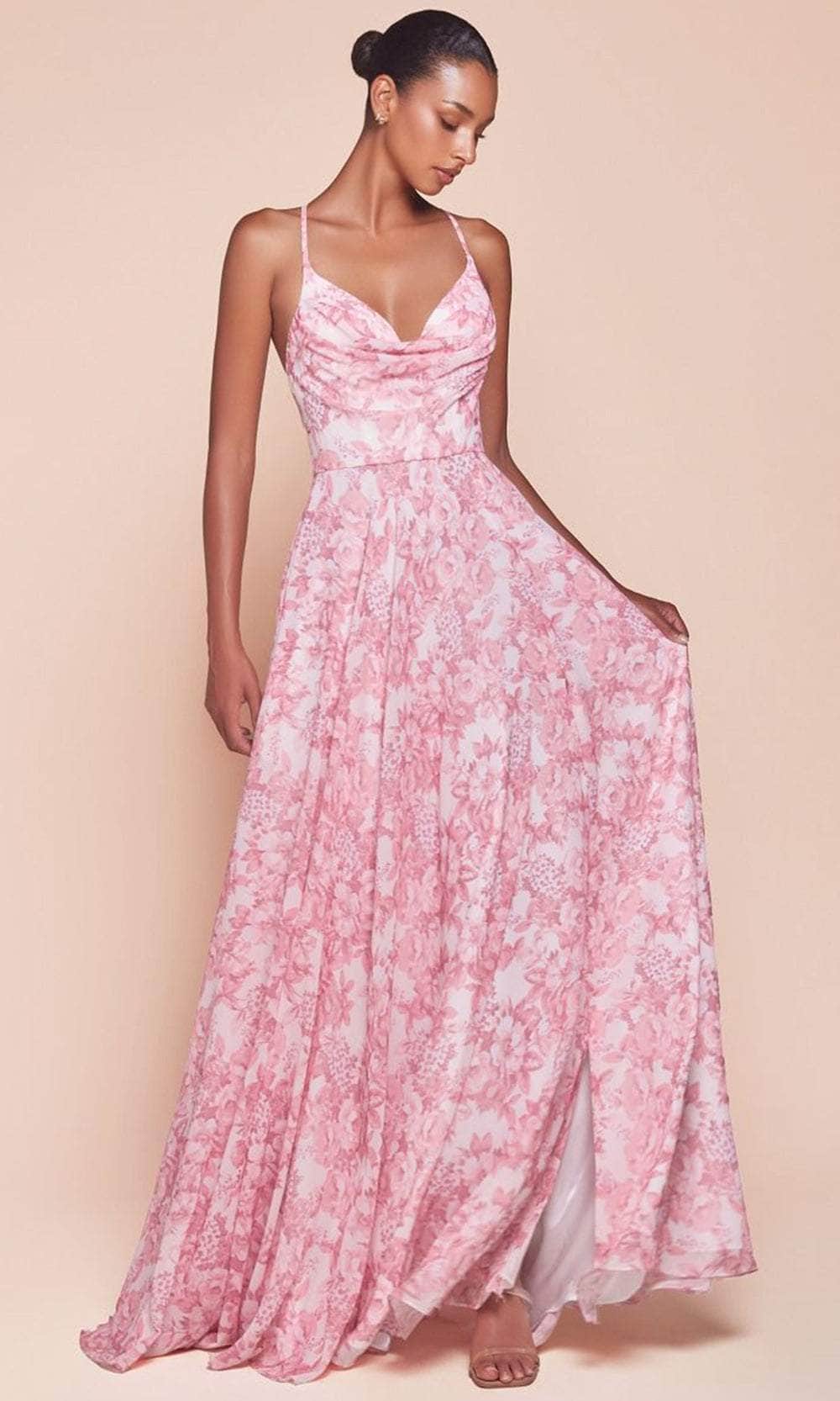 Ladivine 7444 - Long Soft Satin A-Line Dress - Fitted, Spaghetti Straps, Floor Length, Open Back, Crisscross Back, Back Zipper, Floral Prints 4 / Blue Ladivine 7444 - Long Soft Satin A-Line Dress - Fitted, Spaghetti Straps, Floor Length, Open Back, Crisscross Back, Back Zipper, Floral Prints 4 / Blue