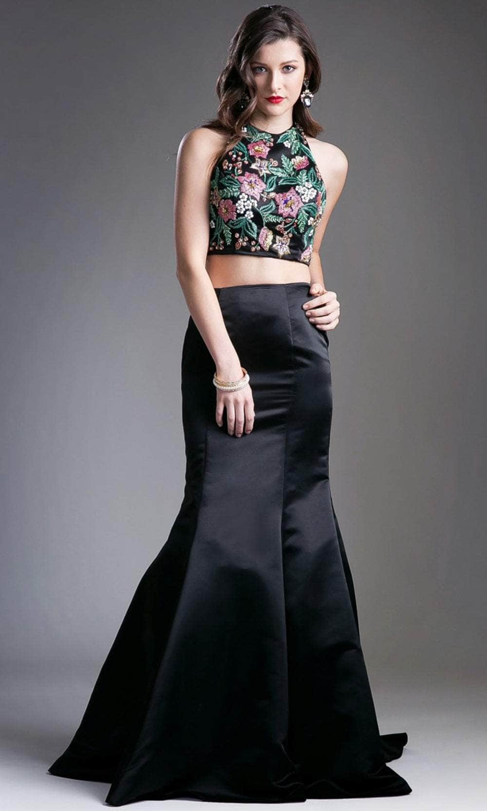 crop top mermaid dress Ladivine 83699 - Long Satin Mermaid Dress