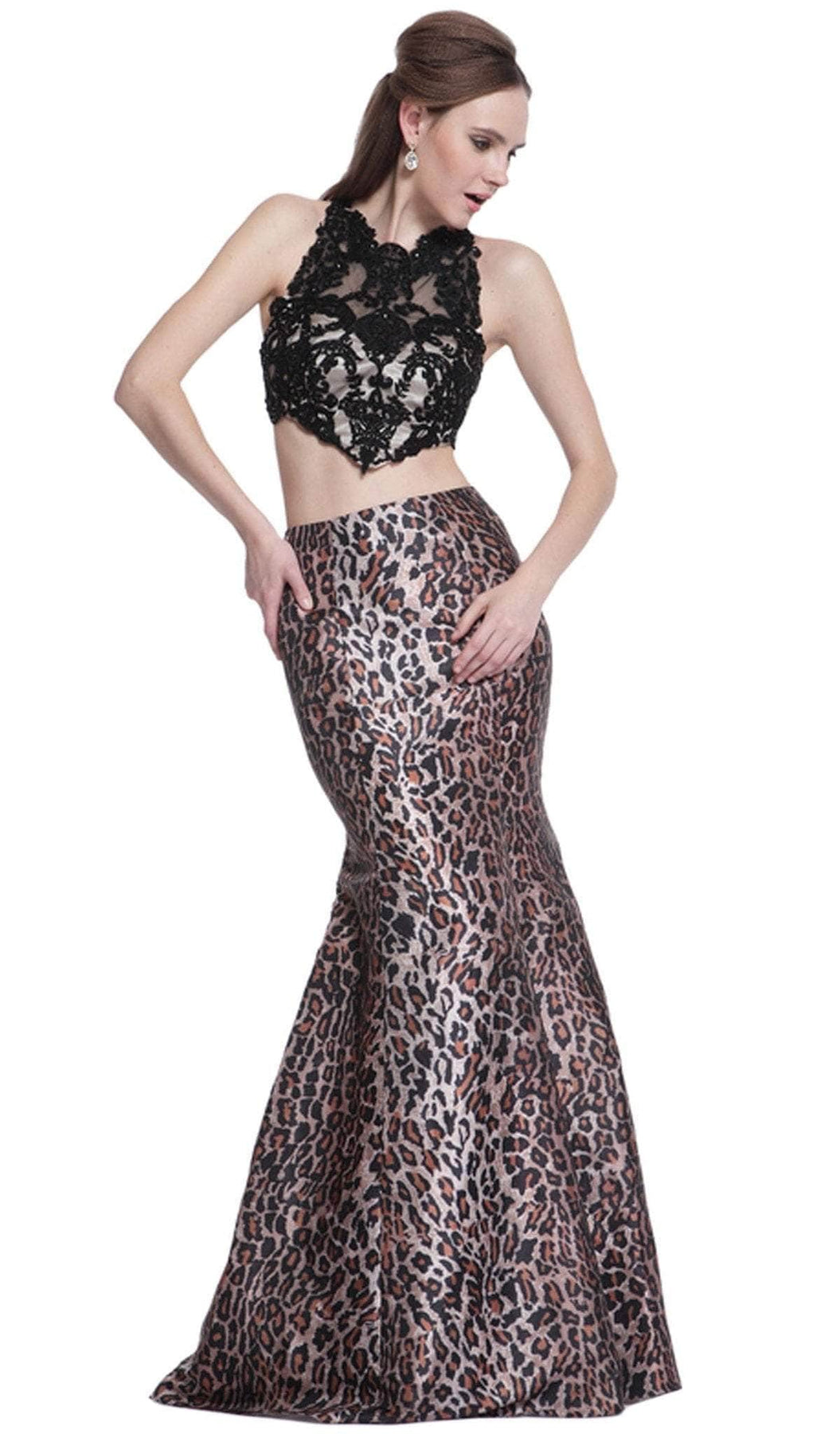Ladivine C2204 Special Occasion Dress 2 / Black-Leopard