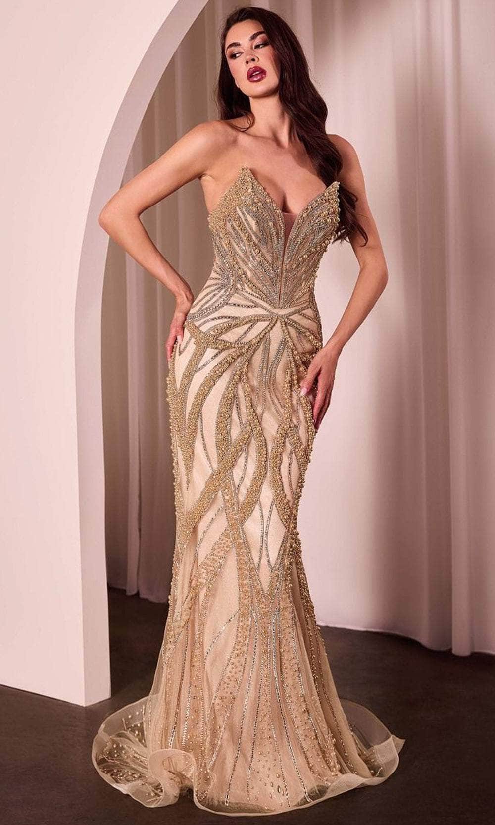 Ladivine CC0688 - Beaded V-Neck Long Gown