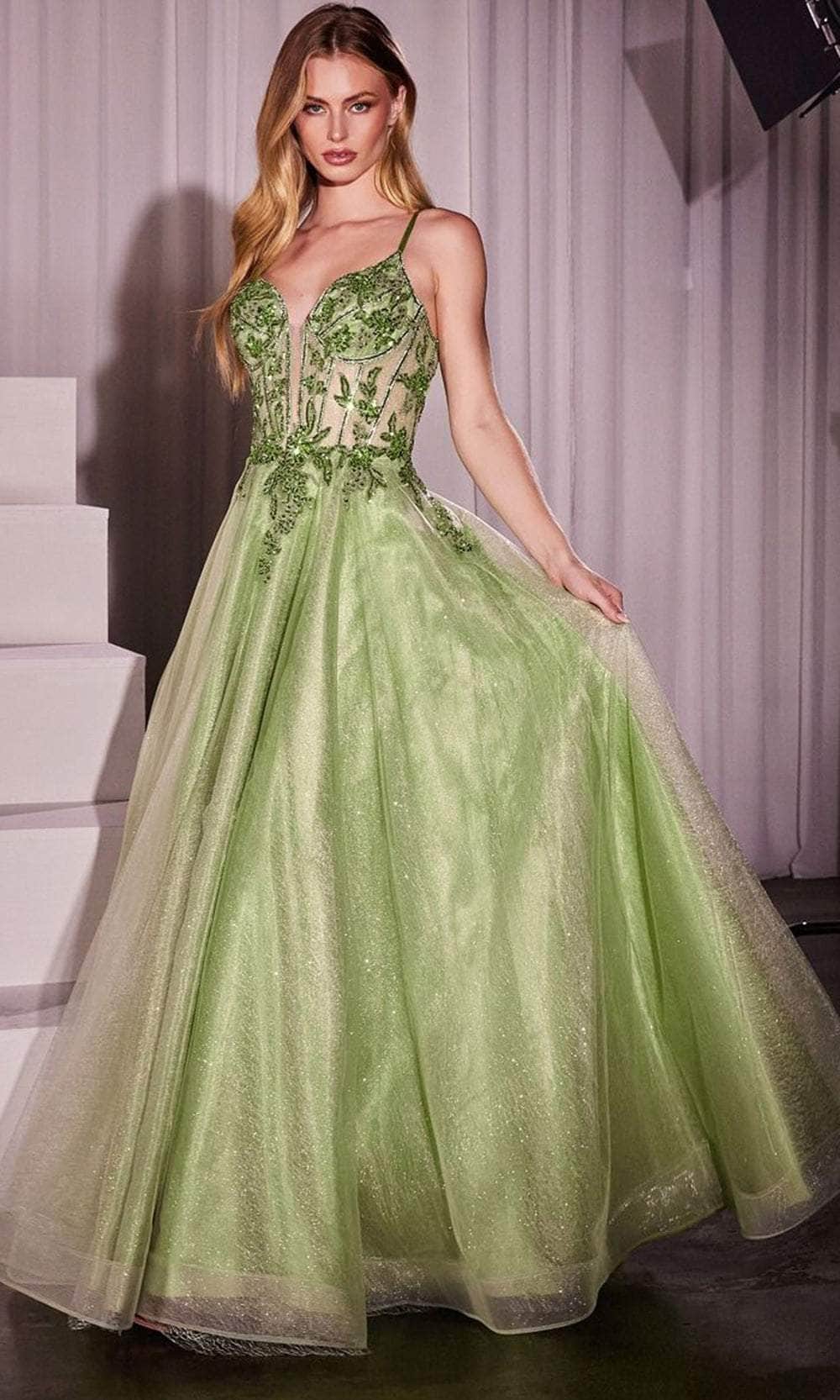 Ladivine CC0881 - Long Tulle A-Line Dress - Spaghetti Straps, Corset Boning, Crystal Embellished, Layered Skirt, Illusion Midrise Back, Sweep Train ADASA Ladivine CC0881 - Long Tulle A-Line Dress - Spaghetti Straps, Corset Boning, Crystal Embellished, Layered Skirt, Illusion Midrise Back, Sweep Train ADASA