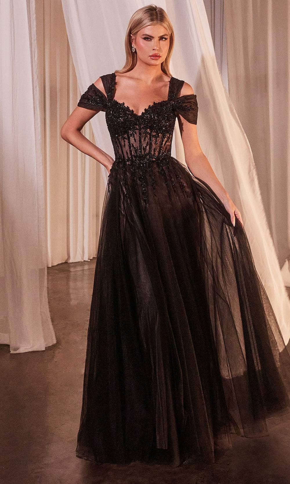 Ladivine CD0237 - Long Tulle A-Line Dress - Cap Sleeve, Wide Strap, Sheer Corset Bodice, Beaded, Lace Applique, Lace-Up Back, Sweep Train ADASA Ladivine CD0237 - Long Tulle A-Line Dress - Cap Sleeve, Wide Strap, Sheer Corset Bodice, Beaded, Lace Applique, Lace-Up Back, Sweep Train ADASA