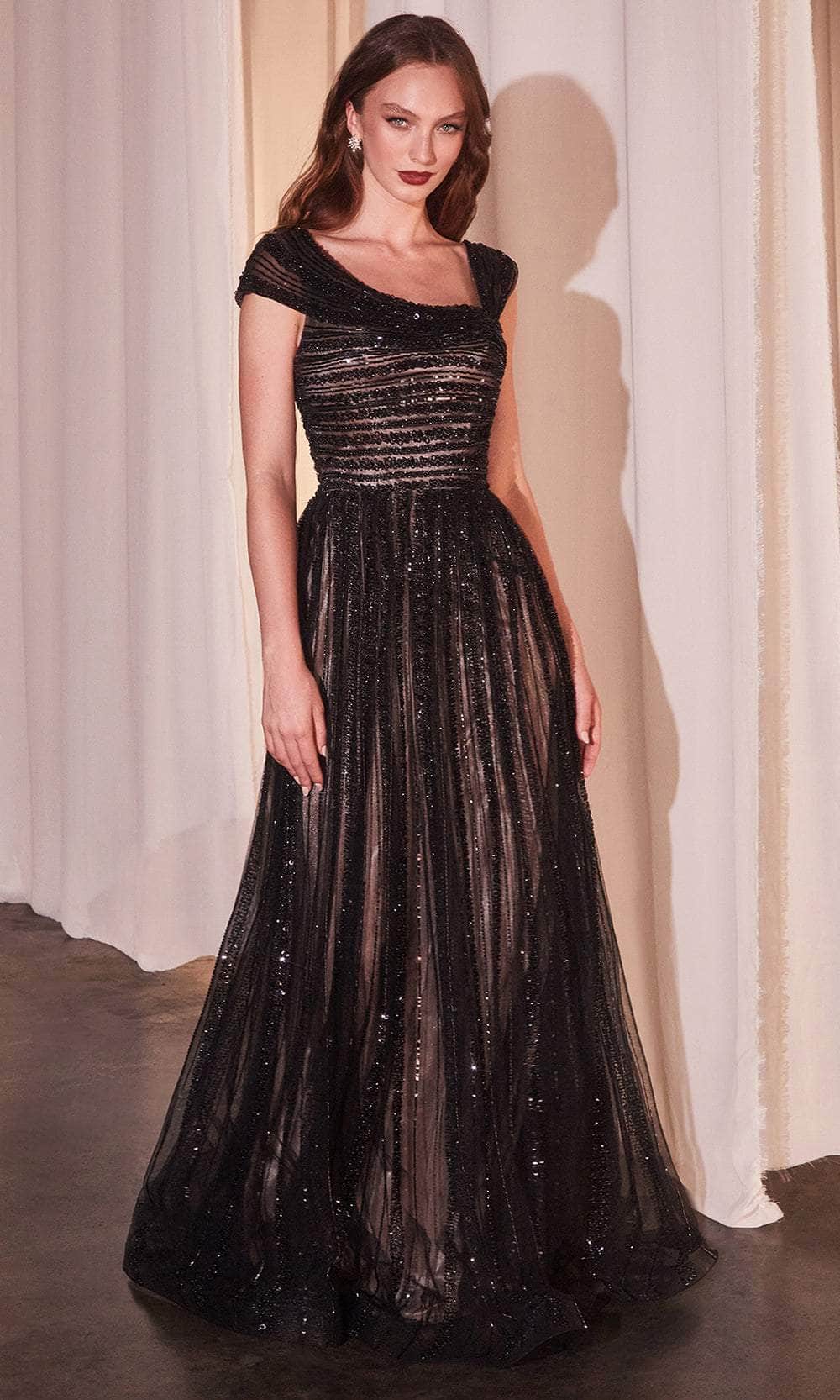 Ladivine CD0238 - Long A-Line Dress - Cap Sleeve, Off Shoulder, Beaded, Sequin, Mid-Open Back, Horsehair Hem, Floor Length ADASA Ladivine CD0238 - Long A-Line Dress - Cap Sleeve, Off Shoulder, Beaded, Sequin, Mid-Open Back, Horsehair Hem, Floor Length ADASA
