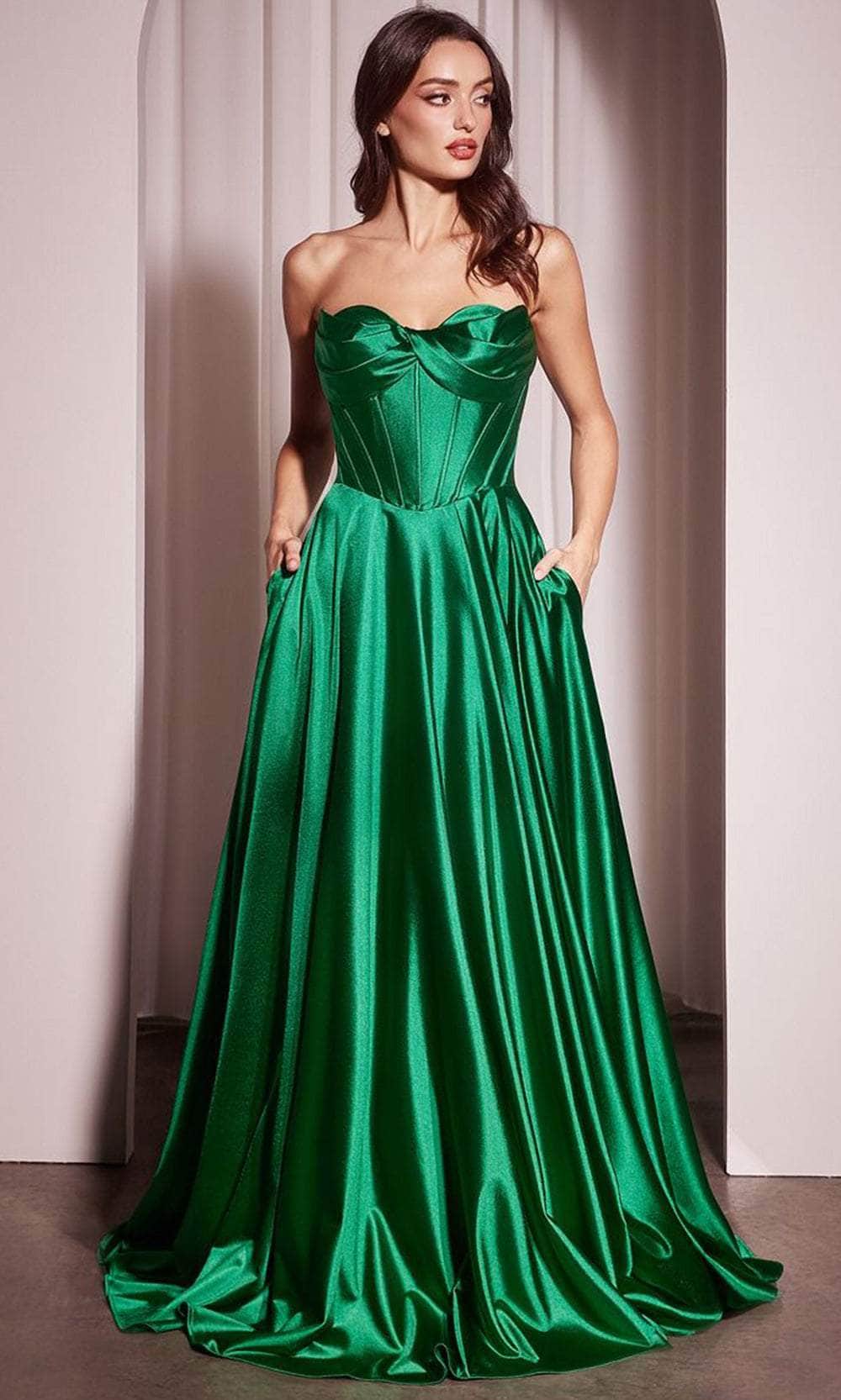 Ladivine CD378 - Pleated Sweetheart Long Gown