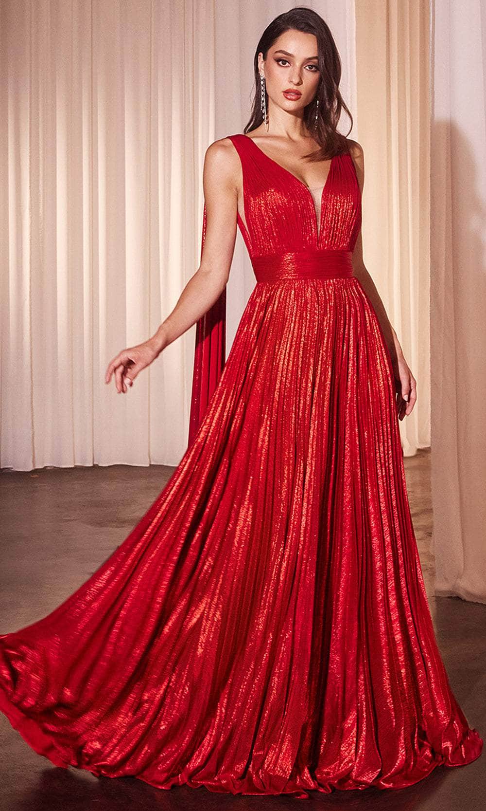 Ladivine CD802 - Long A-Line Dress - Wide Strap, Long Cape, Metallic, Pleated, Wide Waistband, Illusion Cutout Side, V-Back, Sweep Train ADASA Ladivine CD802 - Long A-Line Dress - Wide Strap, Long Cape, Metallic, Pleated, Wide Waistband, Illusion Cutout Side, V-Back, Sweep Train ADASA