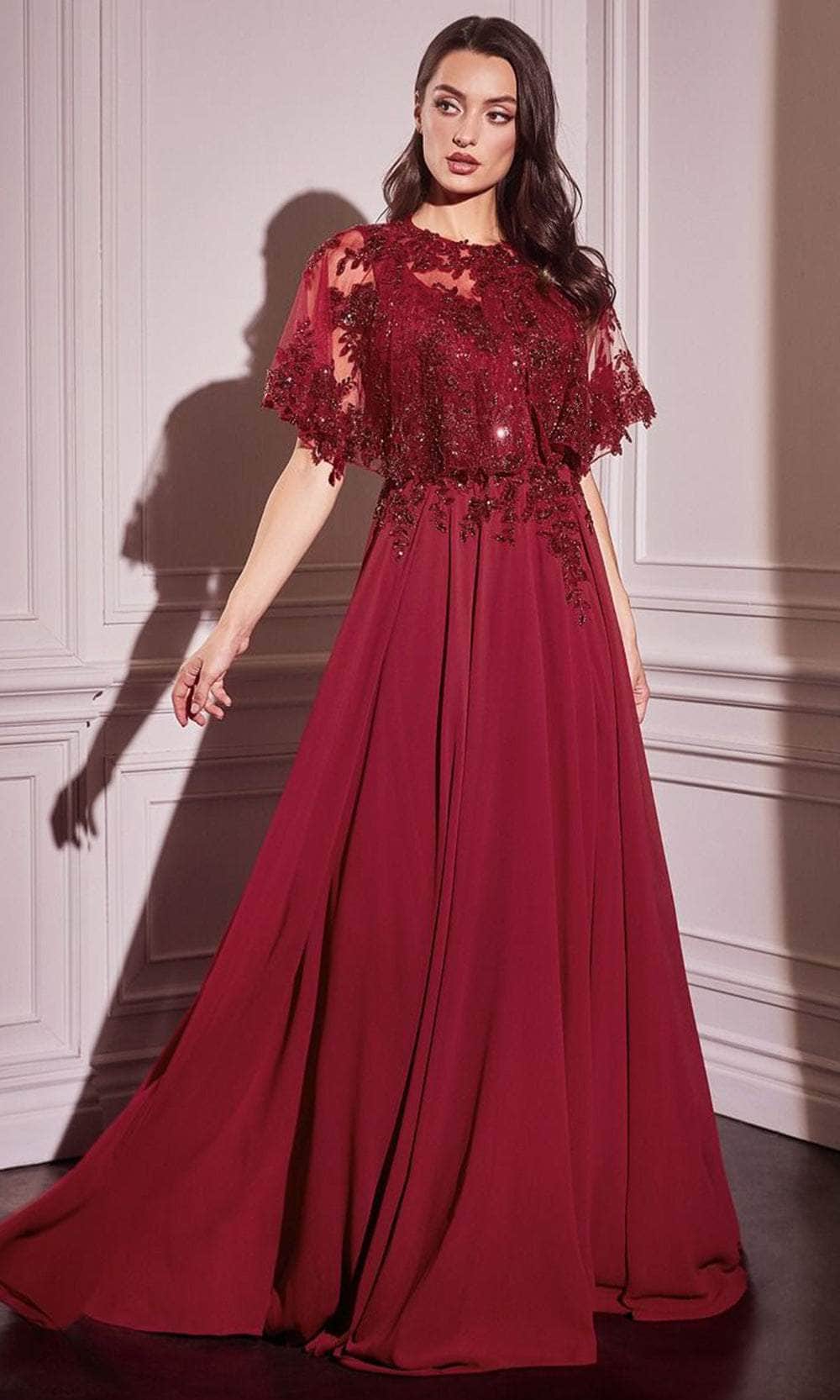 Ladivine CDS503 - Embellished Cape Evening Gown