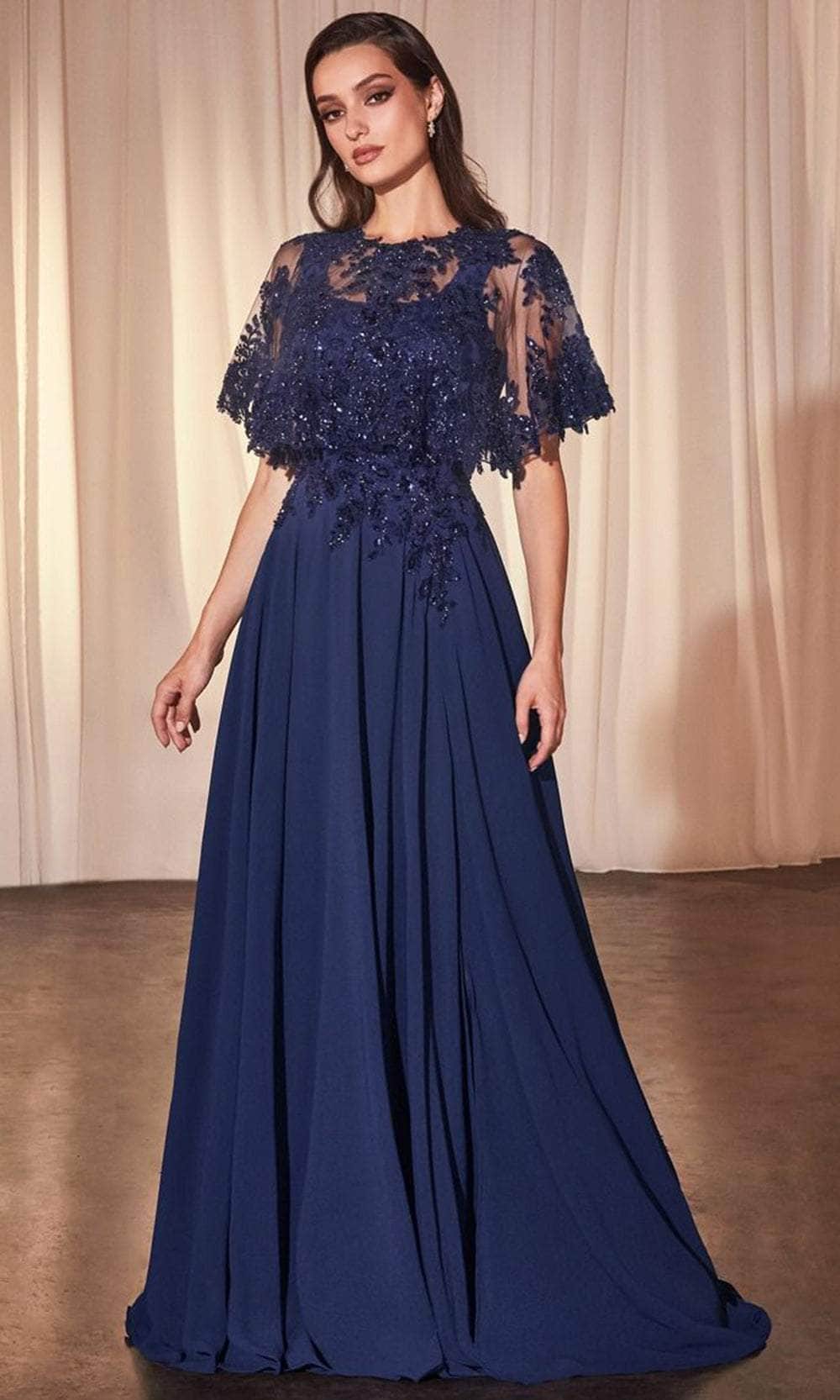 Ladivine CDS503 - Embellished Cape Evening Gown