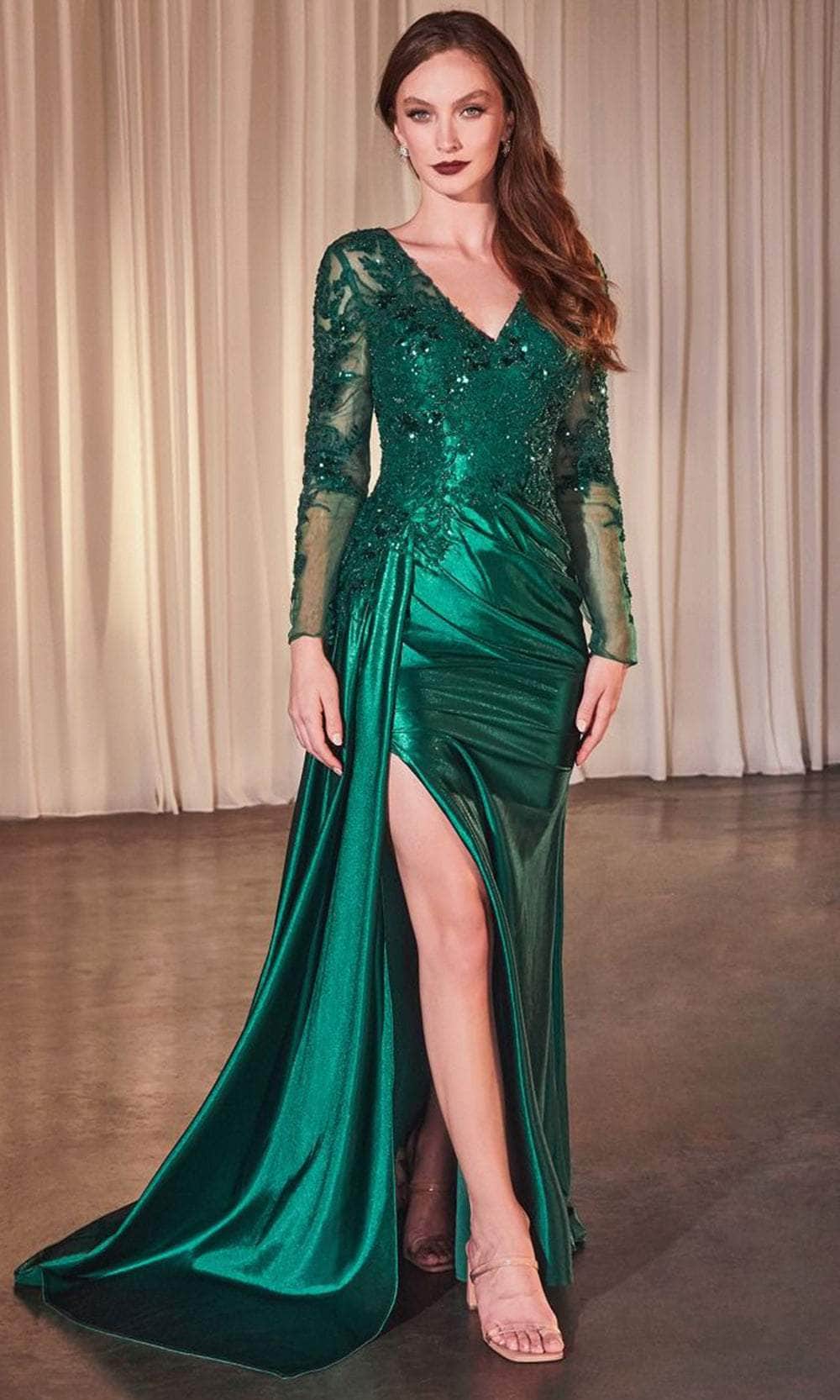Ladivine CDS506 - Applique Long Sleeve Evening Gown
