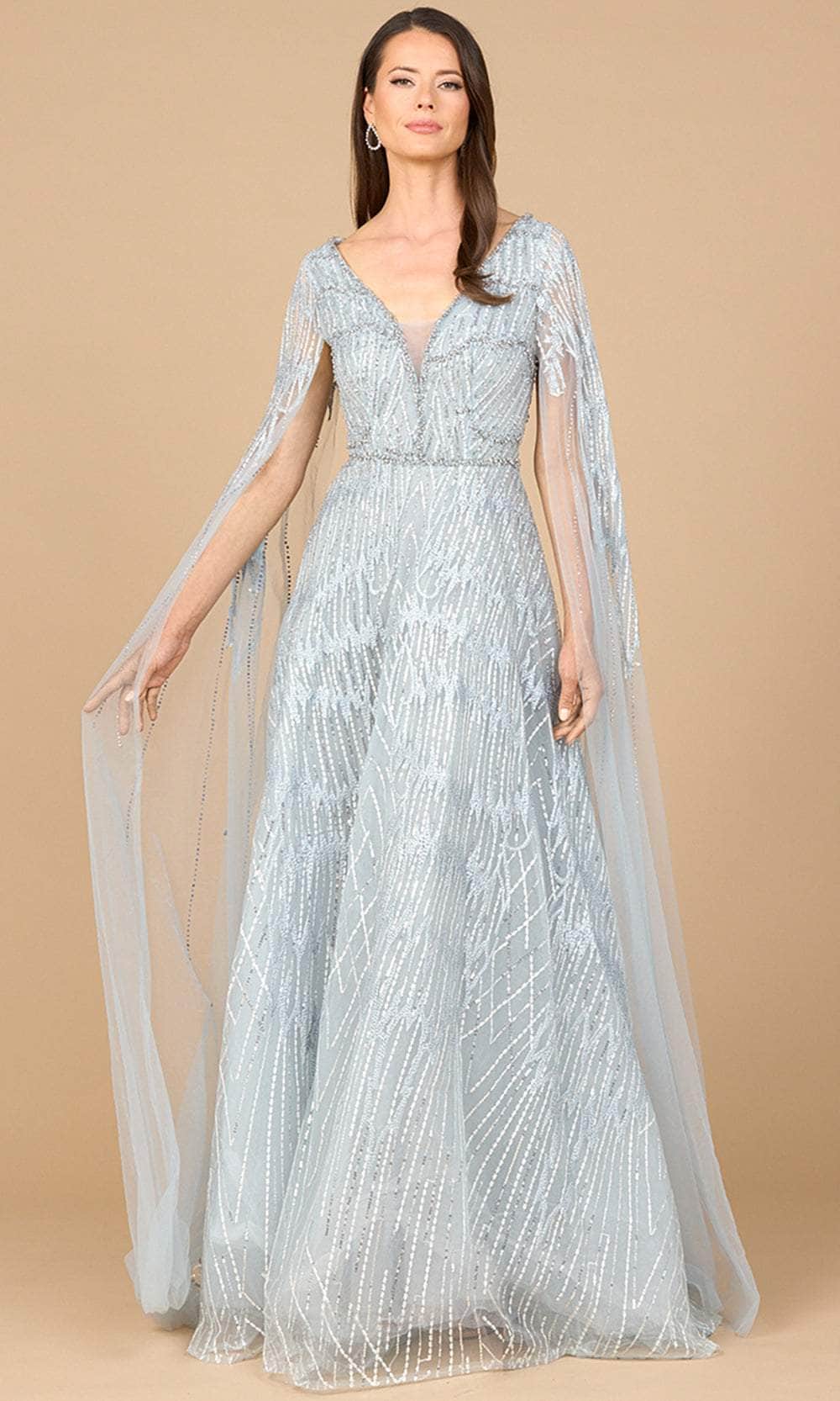 Lara Dresses 28937 - Long Lace and Organza A-line Dress - Long Cape Sleeves, Beaded Details, Full Back ADASA Lara Dresses 28937 - Long Lace and Organza A-line Dress - Long Cape Sleeves, Beaded Details, Full Back ADASA