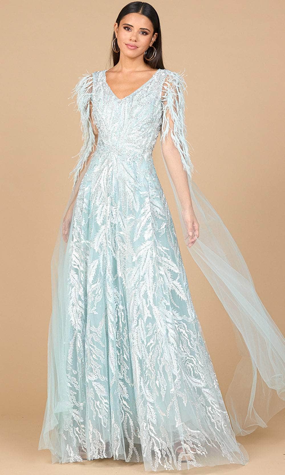 Lara Dresses 28965 - V-Neck Lace Gown with Feather Accents Mother of the Bride Dresses