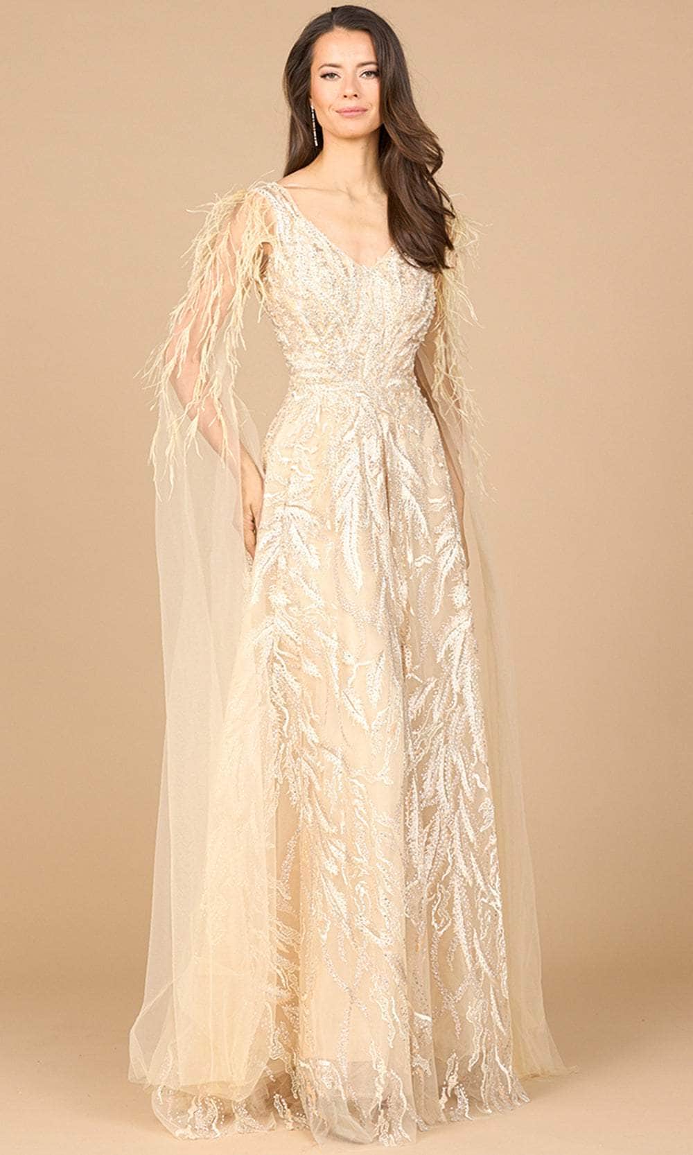 Lara Dresses 28965 - V-Neck Lace Gown with Feather Accents Mother of the Bride Dresses