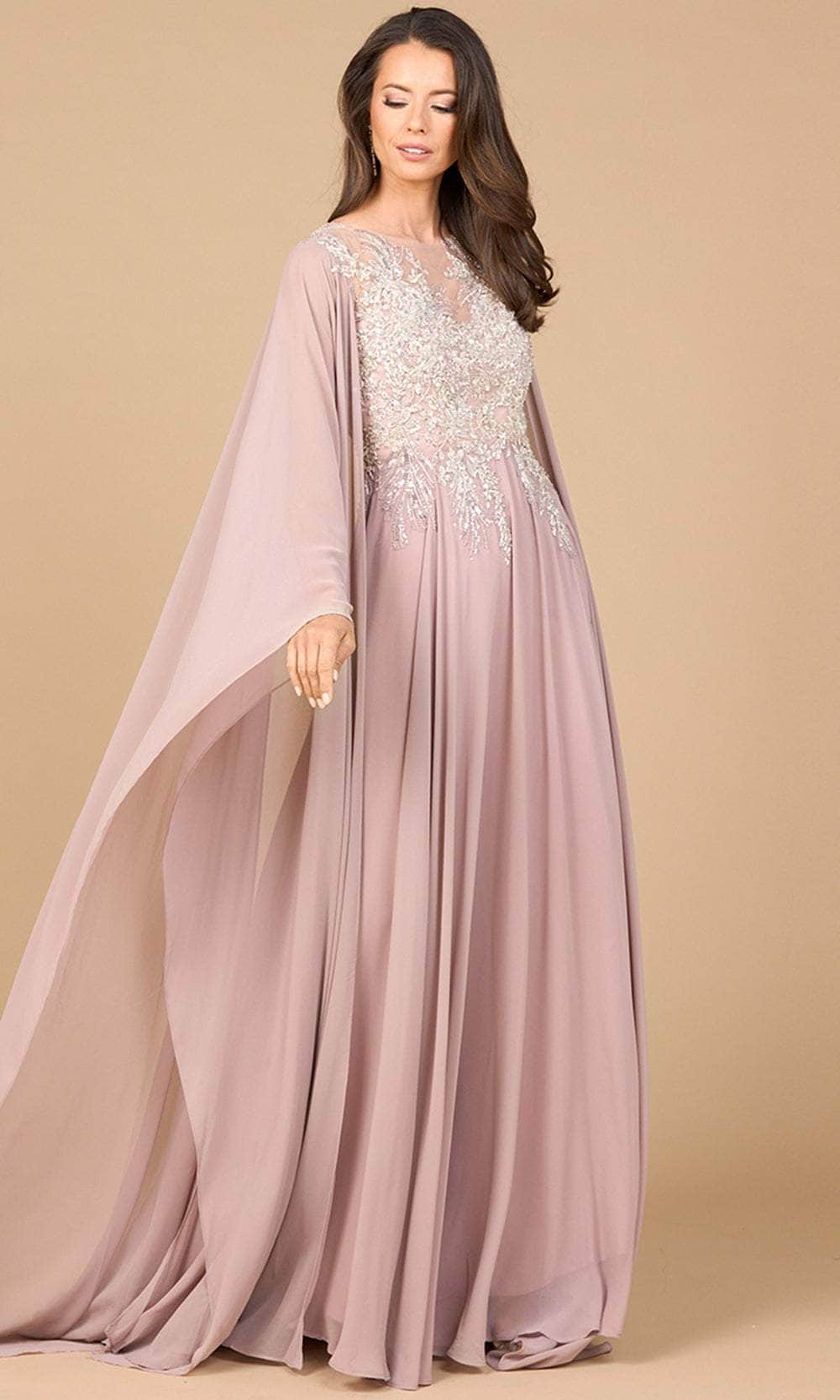 Chiffon A-line Long Gown with Cape Sleeves Navy / 24