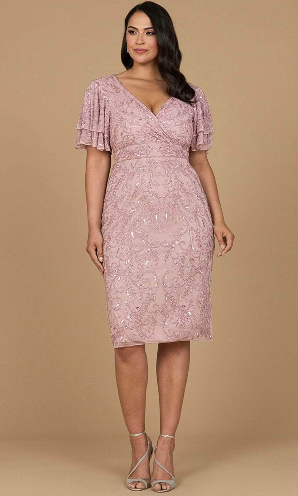 Lara Dresses 28973 - Knee Length Beaded tulle on stretch jersey lining Sheath Dress - Short Flutter Sleeves, Beaded, Wide Waistband, Full Back, Back Zipper Closure, Fitted ADASA Lara Dresses 28973 - Knee Length Beaded tulle on stretch jersey lining Sheath Dress - Short Flutter Sleeves, Beaded, Wide Waistband, Full Back, Back Zipper Closure, Fitted ADASA