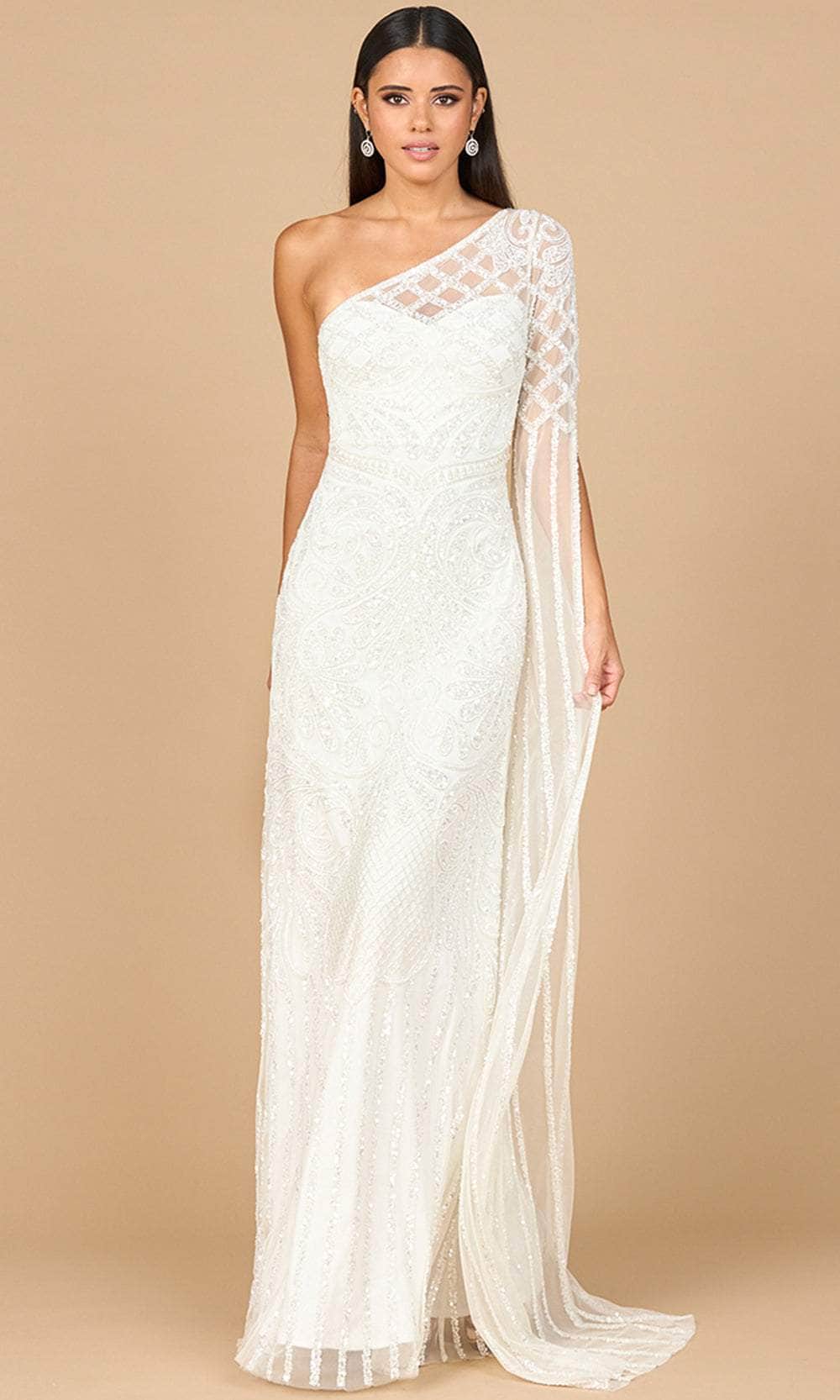 Lara Dresses 51197 - Long Beaded Tulle on Stretch Knit Lining Sheath Dress - One Shoulder, Beaded Embroidery, Sheer Cape Sleeve, Fitted ADASA Lara Dresses 51197 - Long Beaded Tulle on Stretch Knit Lining Sheath Dress - One Shoulder, Beaded Embroidery, Sheer Cape Sleeve, Fitted ADASA